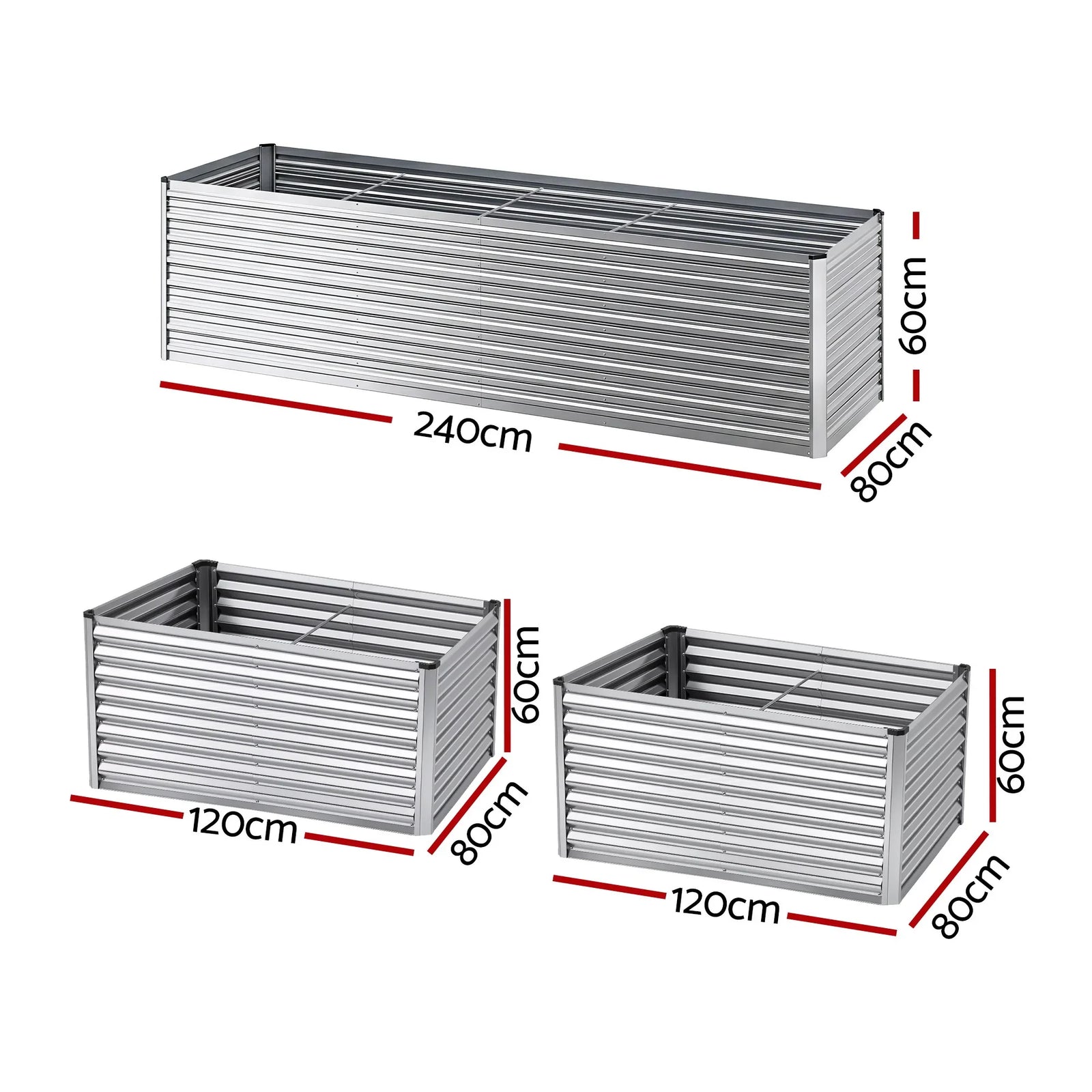 Raised Garden Bed 2‑in‑1 Modular – Galvanised Planter Box 240×80×60cm