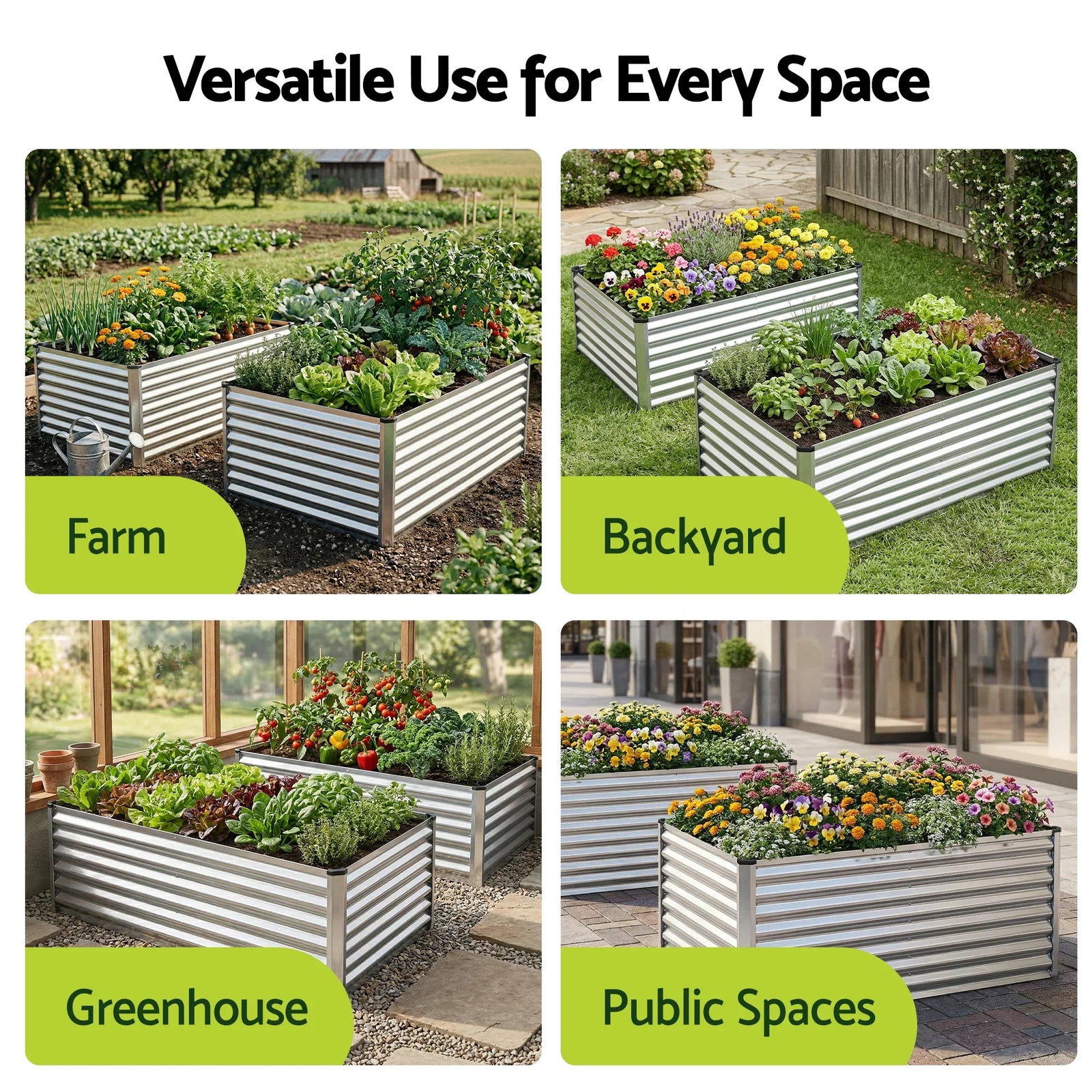 Raised Garden Bed 2‑in‑1 Modular – Galvanised Planter Box 240×80×60cm