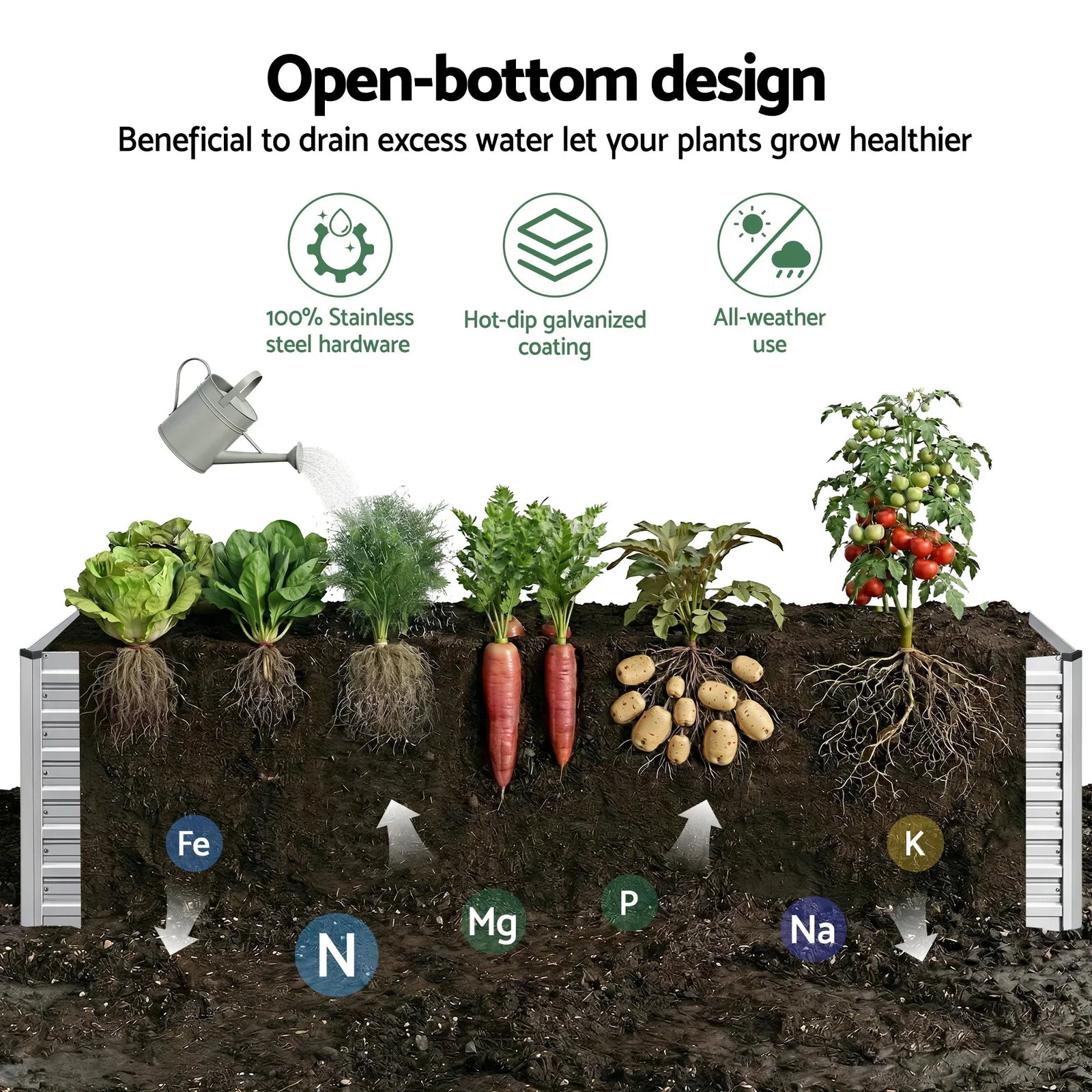 Raised Garden Bed 2‑in‑1 Modular – Galvanised Planter Box 240×80×60cm