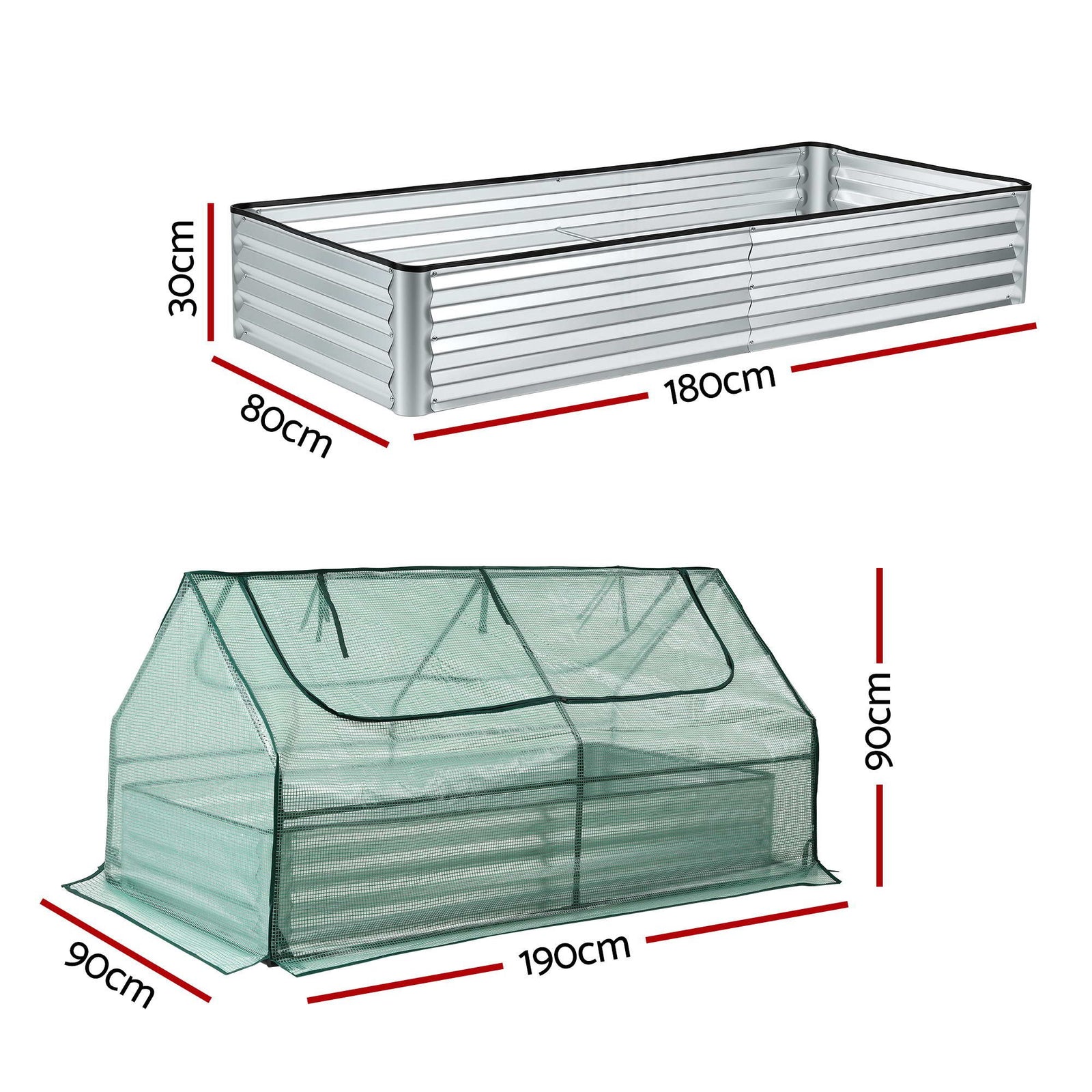 Raised Garden Bed with Greenhouse 3 in 1 Galvanised Planter Box Kit