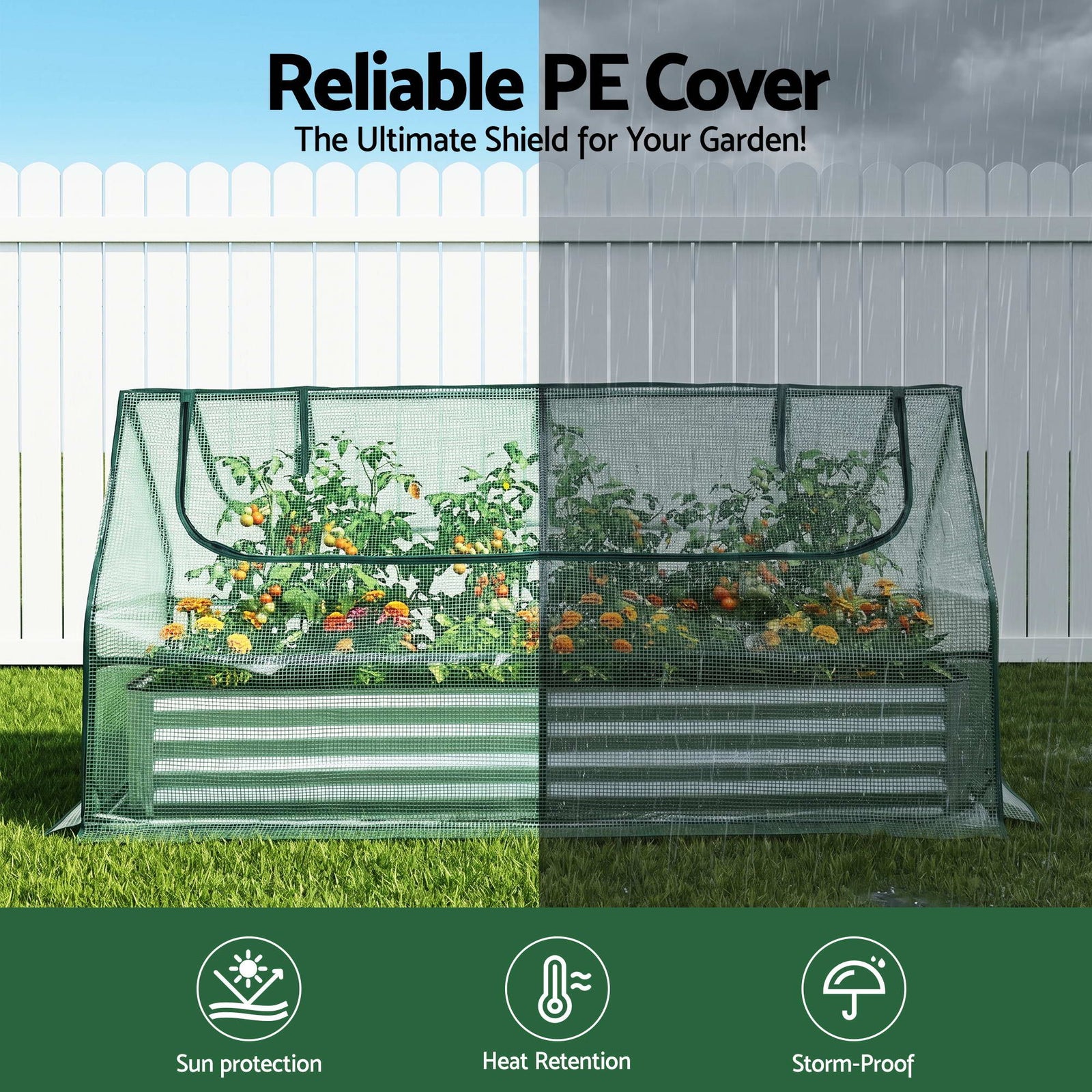 Raised Garden Bed with Greenhouse 3 in 1 Galvanised Planter Box Kit
