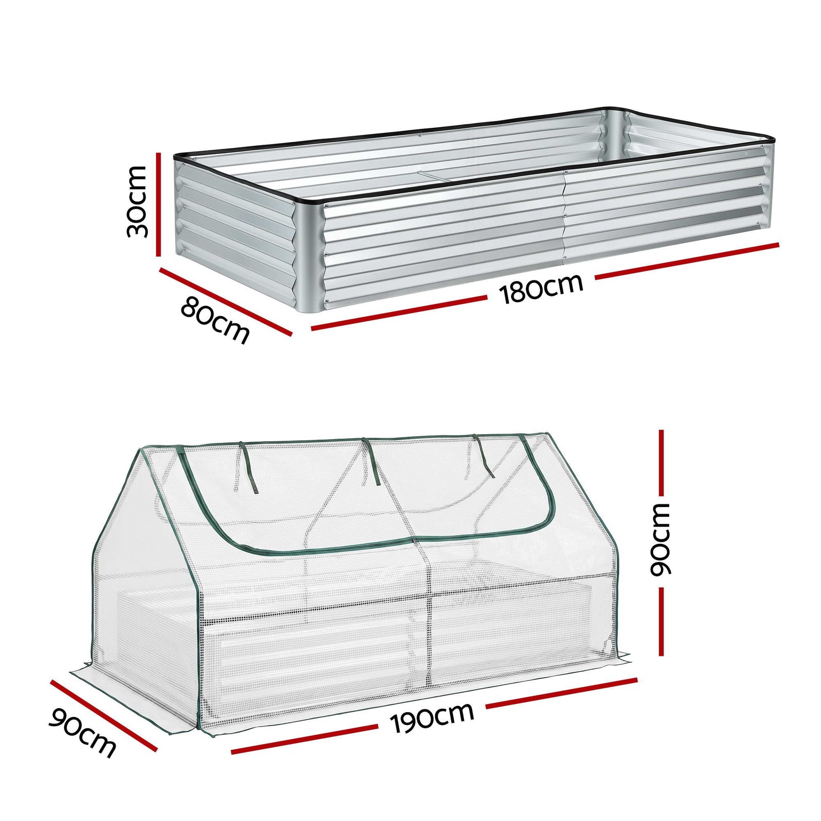 3 in 1 Raised Garden Bed with Greenhouse Galvanised Planter Box Kit