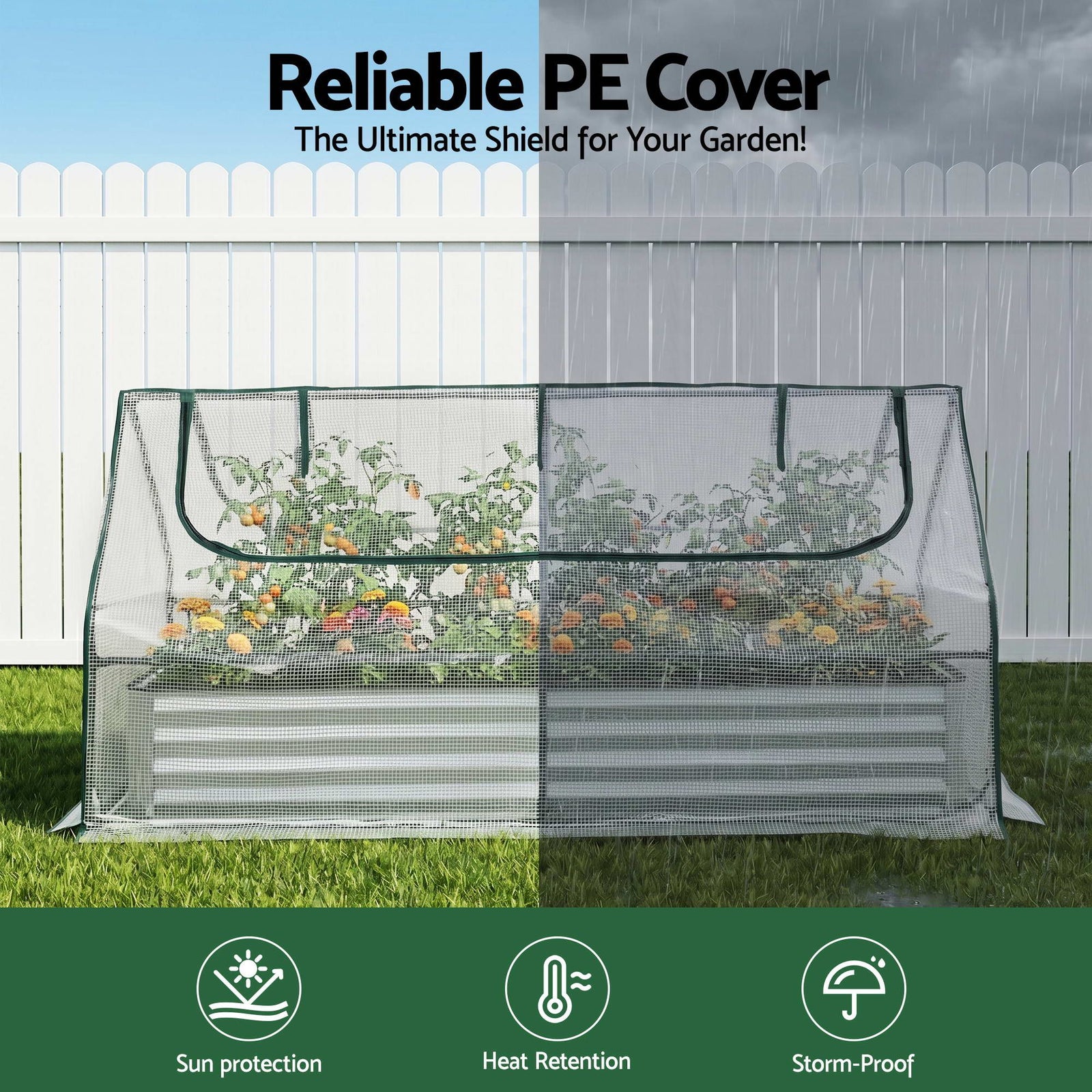 3 in 1 Raised Garden Bed with Greenhouse Galvanised Planter Box Kit