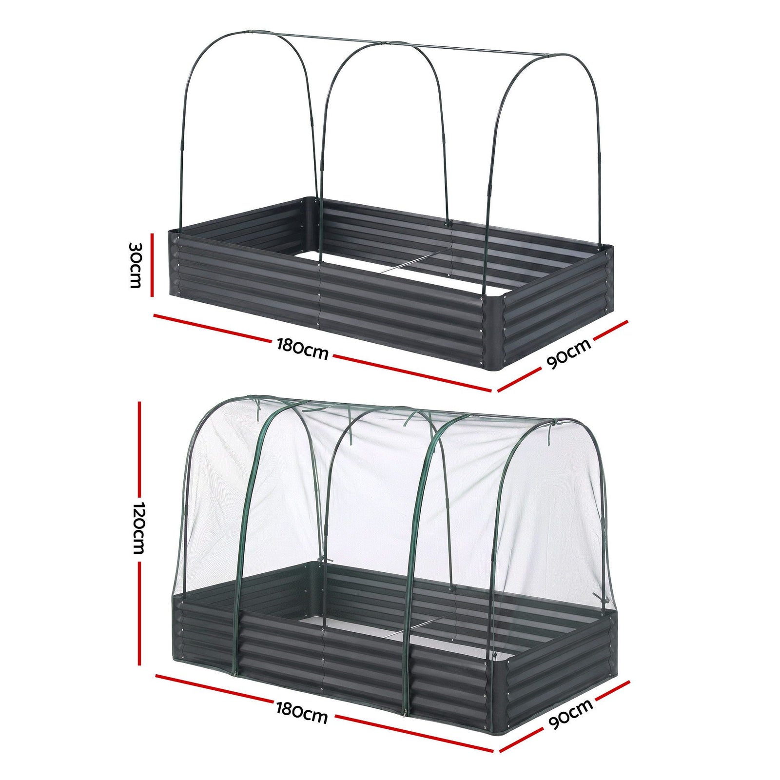 Raised Garden Bed 180×90cm – Galvanised with Mesh Netting Bird‑Proof