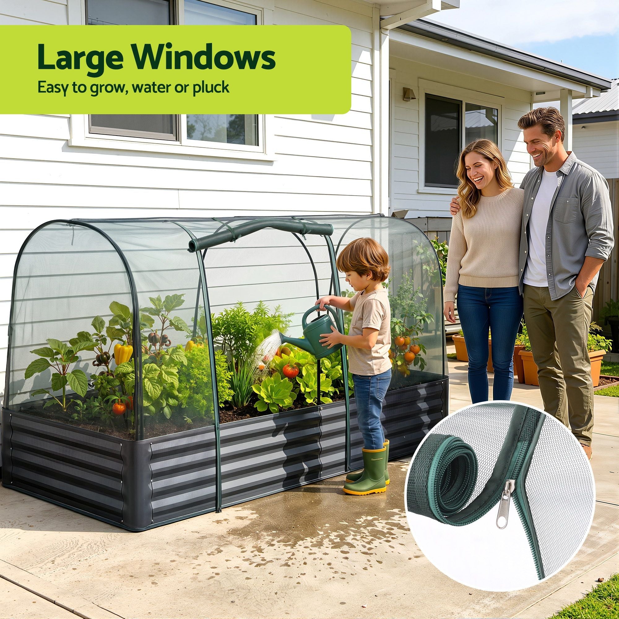 Raised Garden Bed 180×90cm – Galvanised with Mesh Netting Bird‑Proof