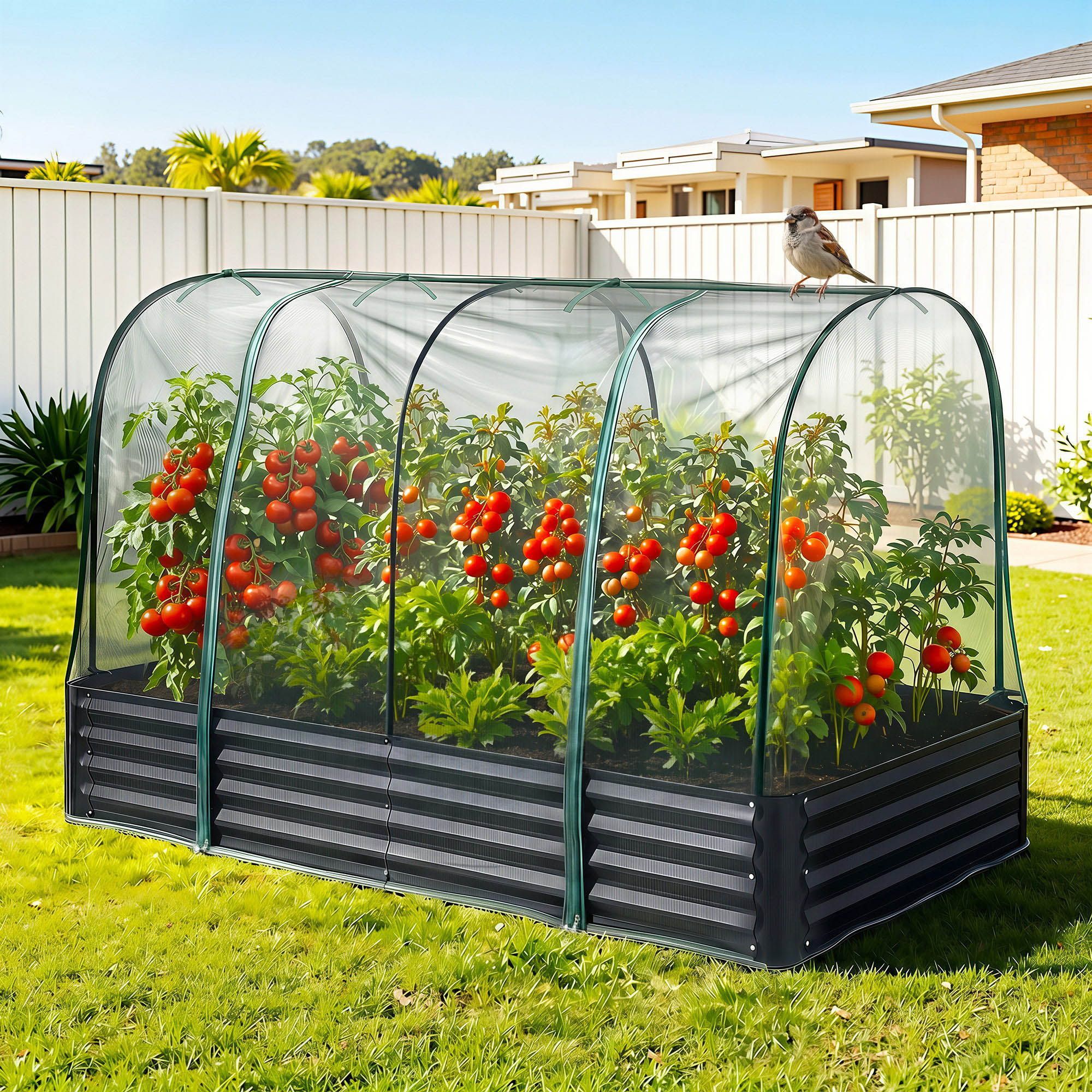 Raised Garden Bed 180×90cm – Galvanised with Mesh Netting Bird‑Proof