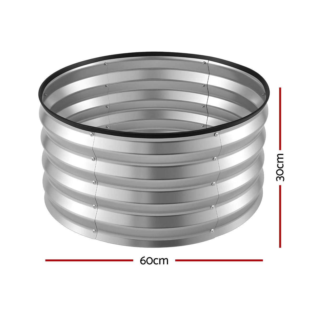 Green Fingers Round Raised Garden Bed 2 Pack Galvanised Planter Box Rust Resistant 60x60x30cm Silver
