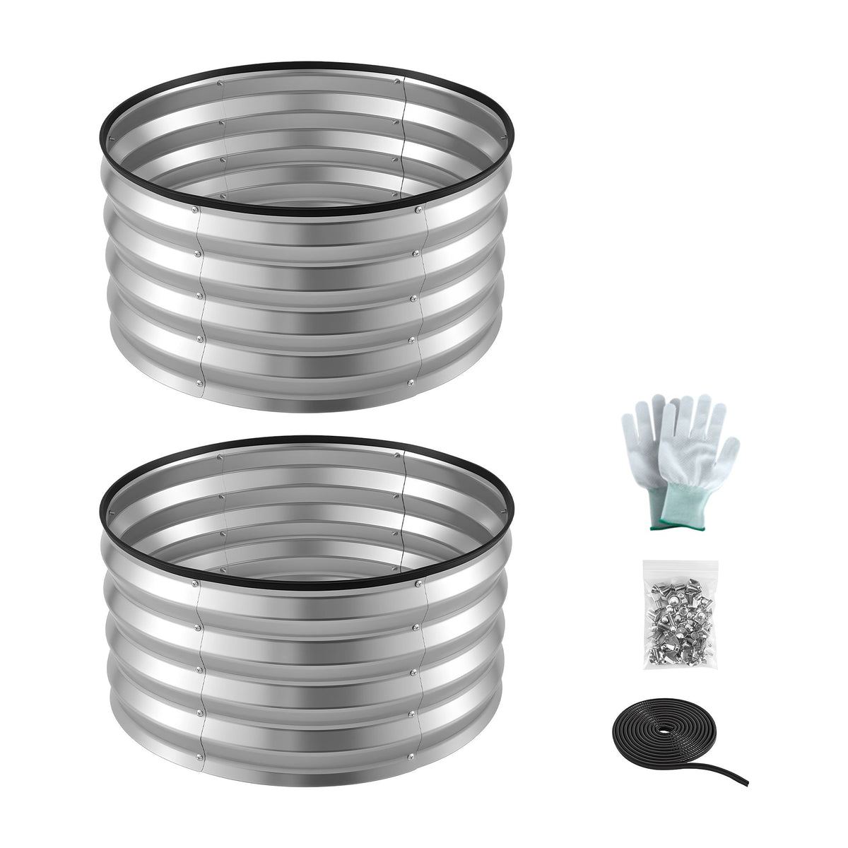 Green Fingers Round Raised Garden Bed 2 Pack Galvanised Planter Box Rust Resistant 60x60x30cm Silver