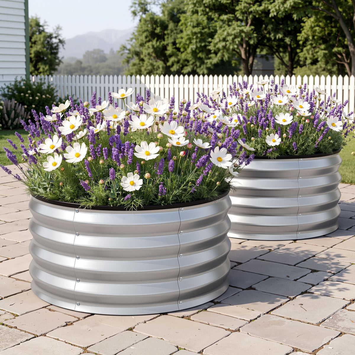 Green Fingers Round Raised Garden Bed 2 Pack Galvanised Planter Box Rust Resistant 60x60x30cm Silver