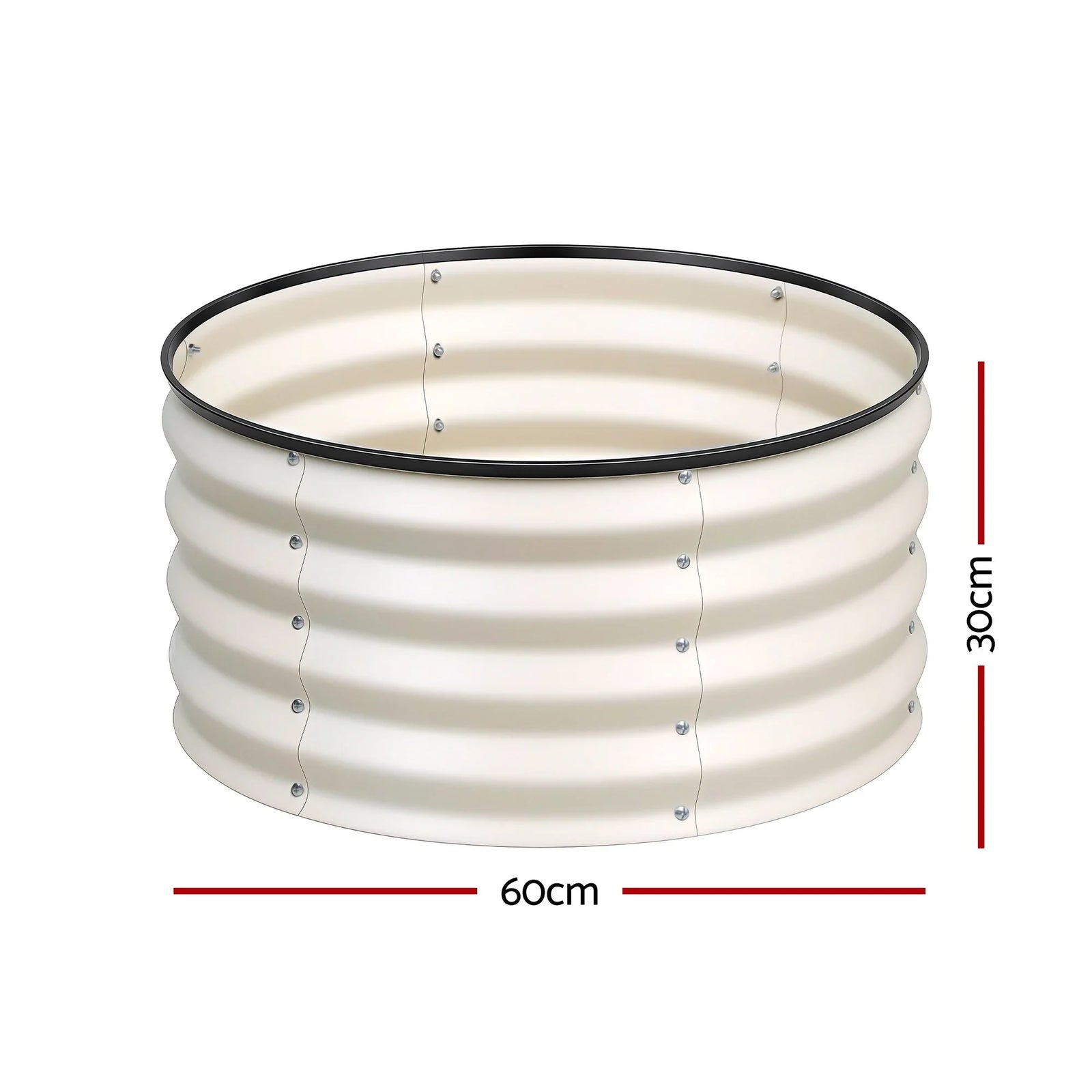 Round Raised Garden Bed 2 Pack Galvanised Planter Box Rust Resistant 60x60x30cm White