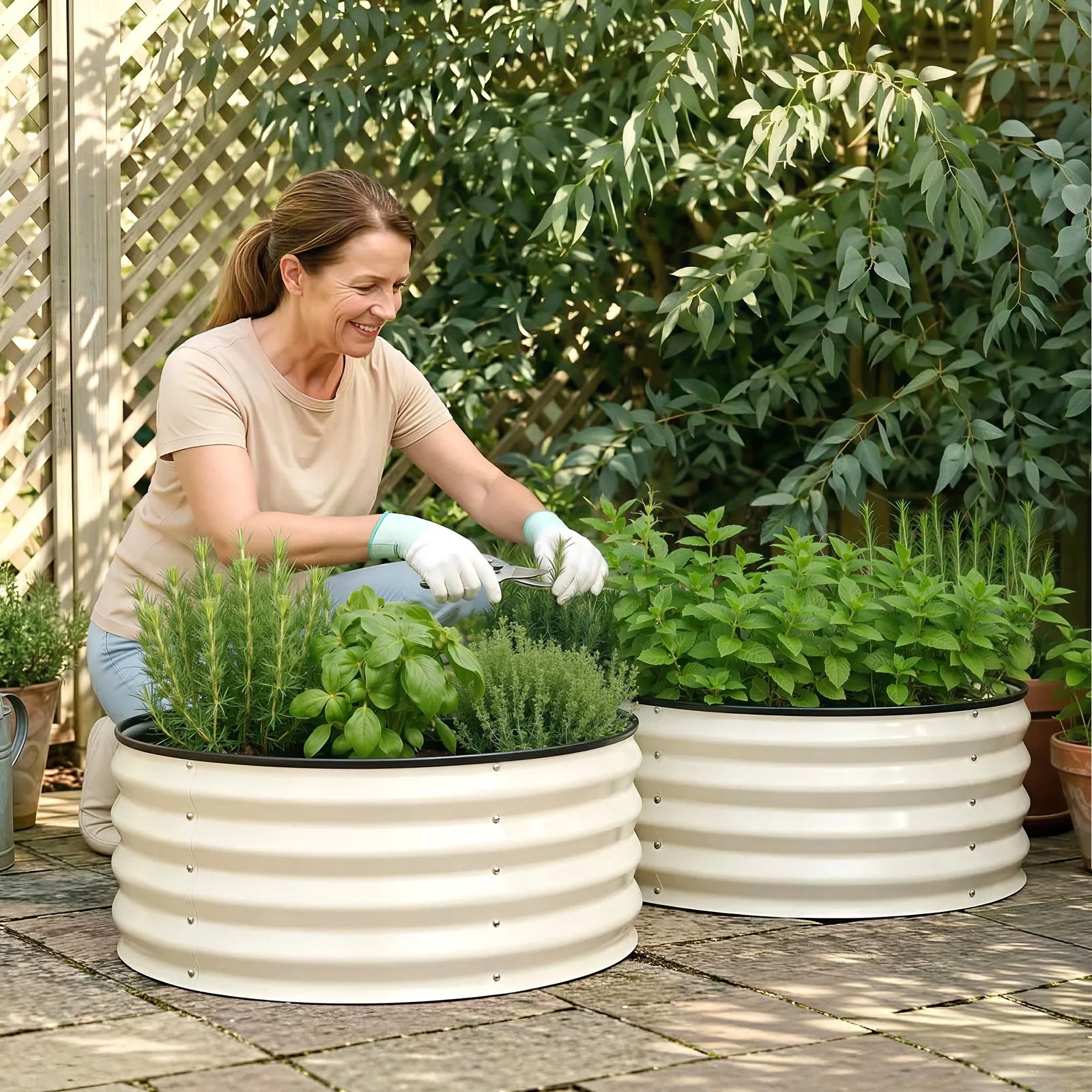 Round Raised Garden Bed 2 Pack Galvanised Planter Box Rust Resistant 60x60x30cm White