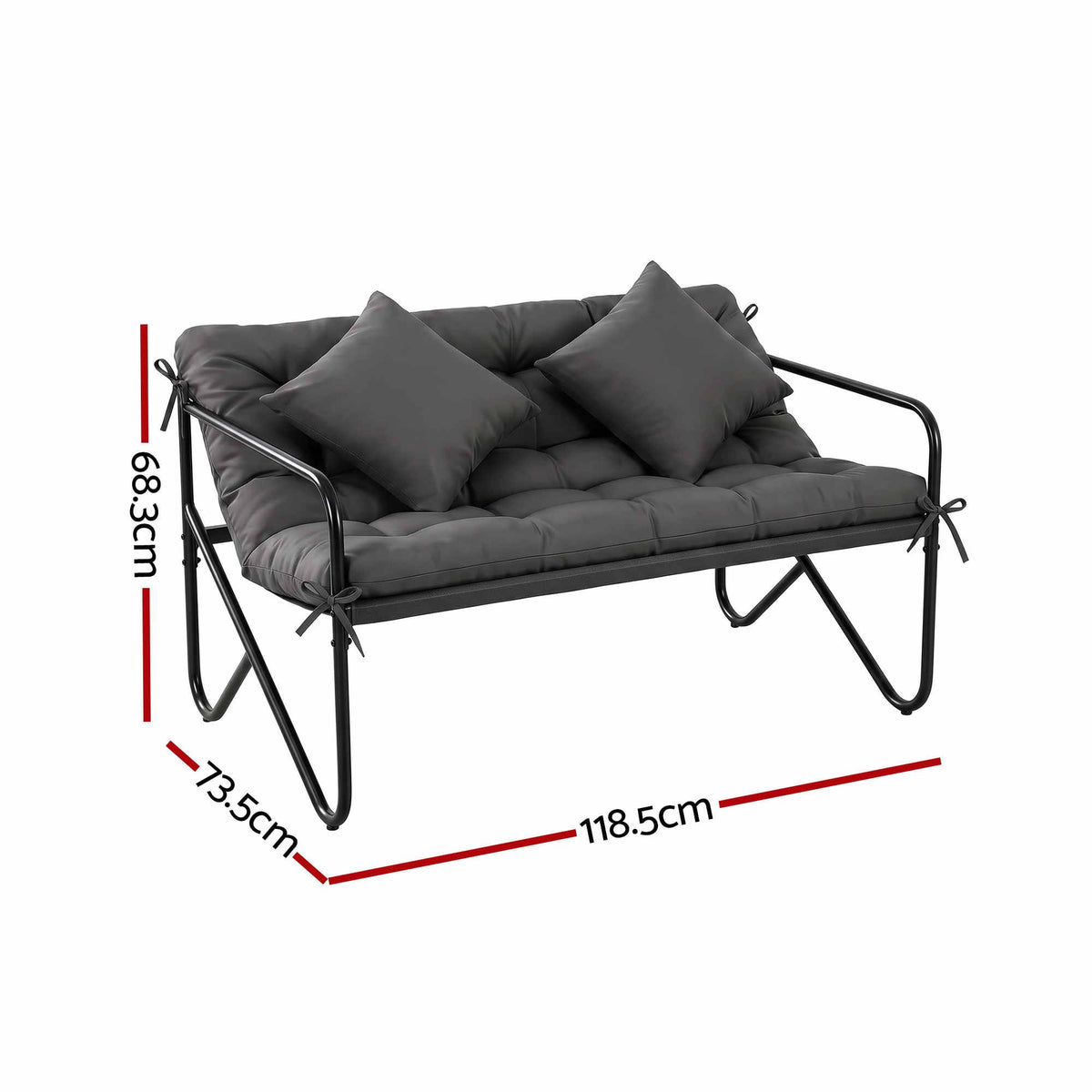 Garden Bench 2 Seater Outdoor Bench Metal with Cushion 118cm Black
