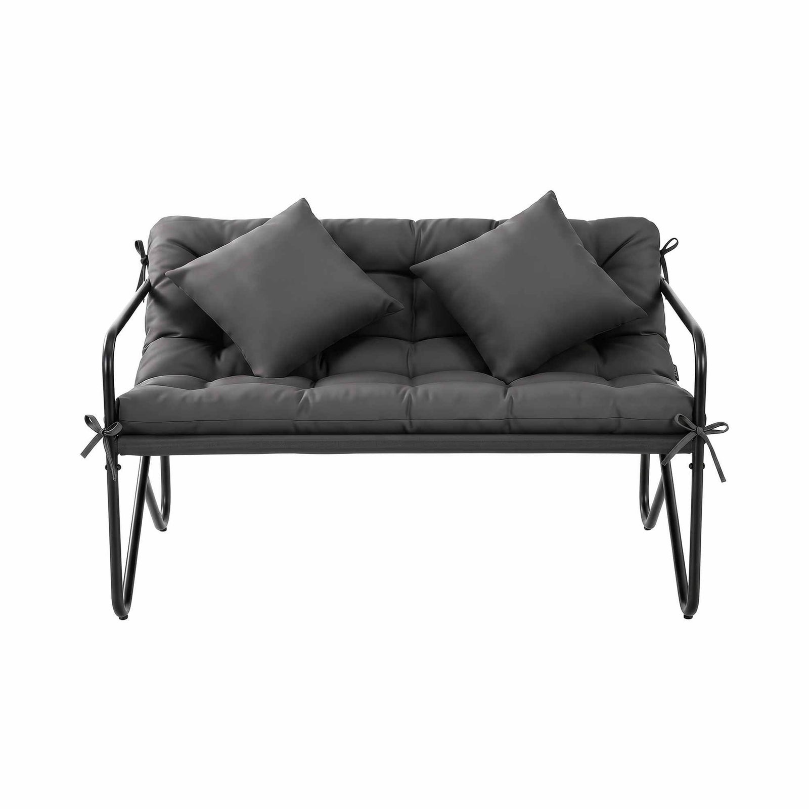 Garden Bench 2 Seater Outdoor Bench Metal with Cushion 118cm Black