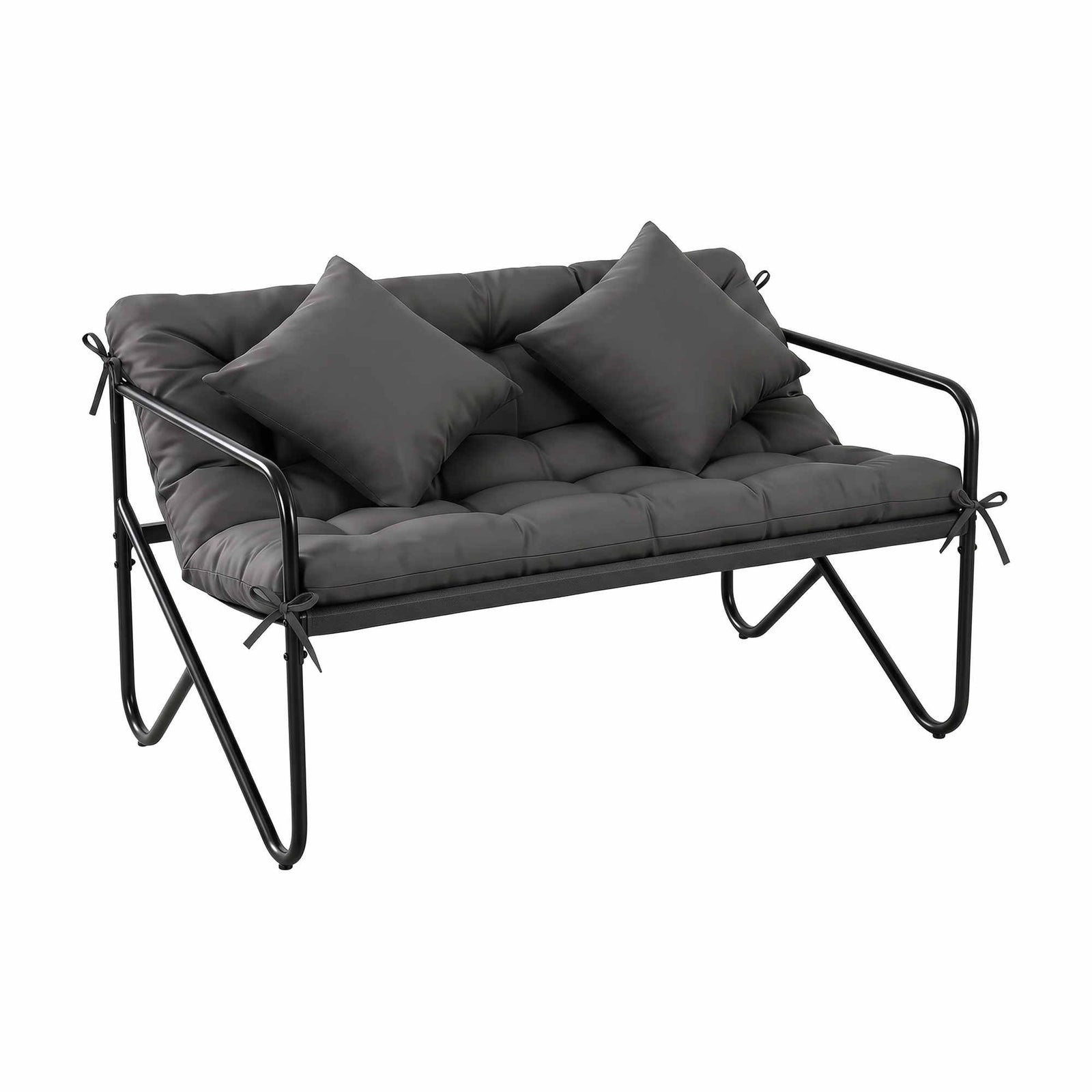 Garden Bench 2 Seater Outdoor Bench Metal with Cushion 118cm Black