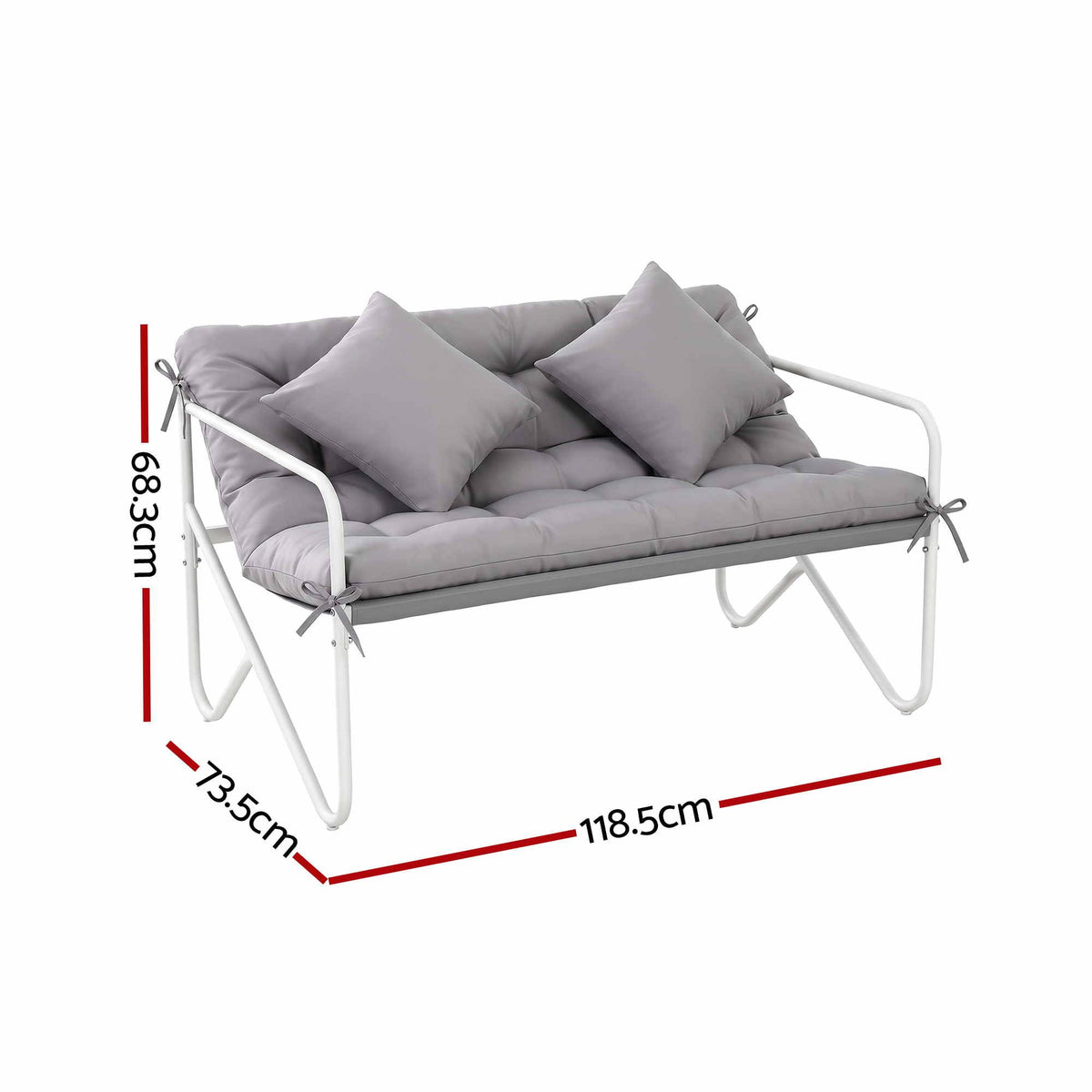 Garden Bench 2 Seater Outdoor Bench Metal with Cushion 118cm Grey