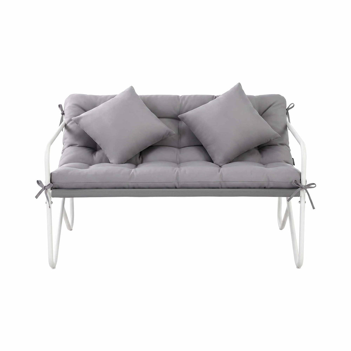 Garden Bench 2 Seater Outdoor Bench Metal with Cushion 118cm Grey