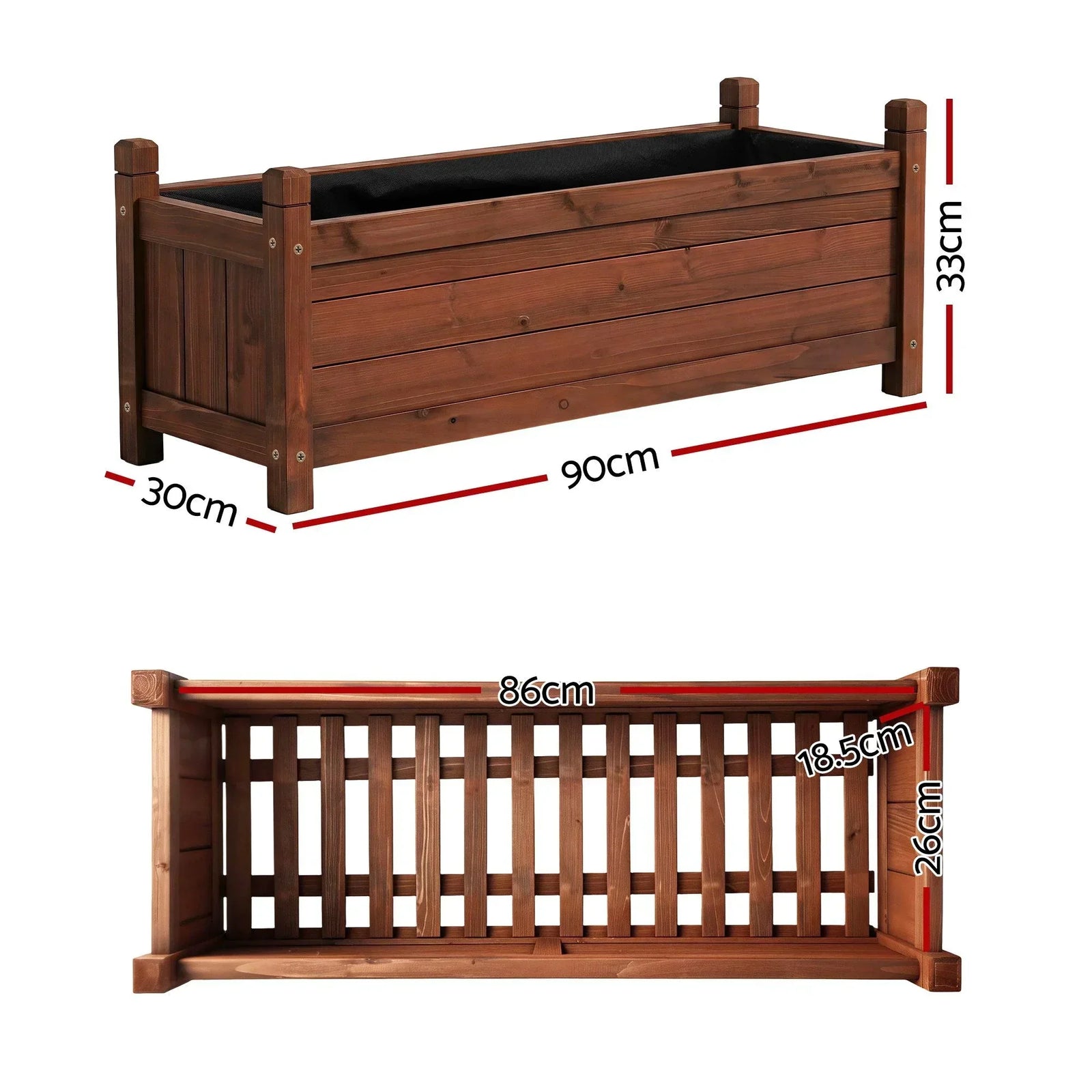 Garden Bed Wooden Planter Box Raised Container Growing 90x30x33cm Brown