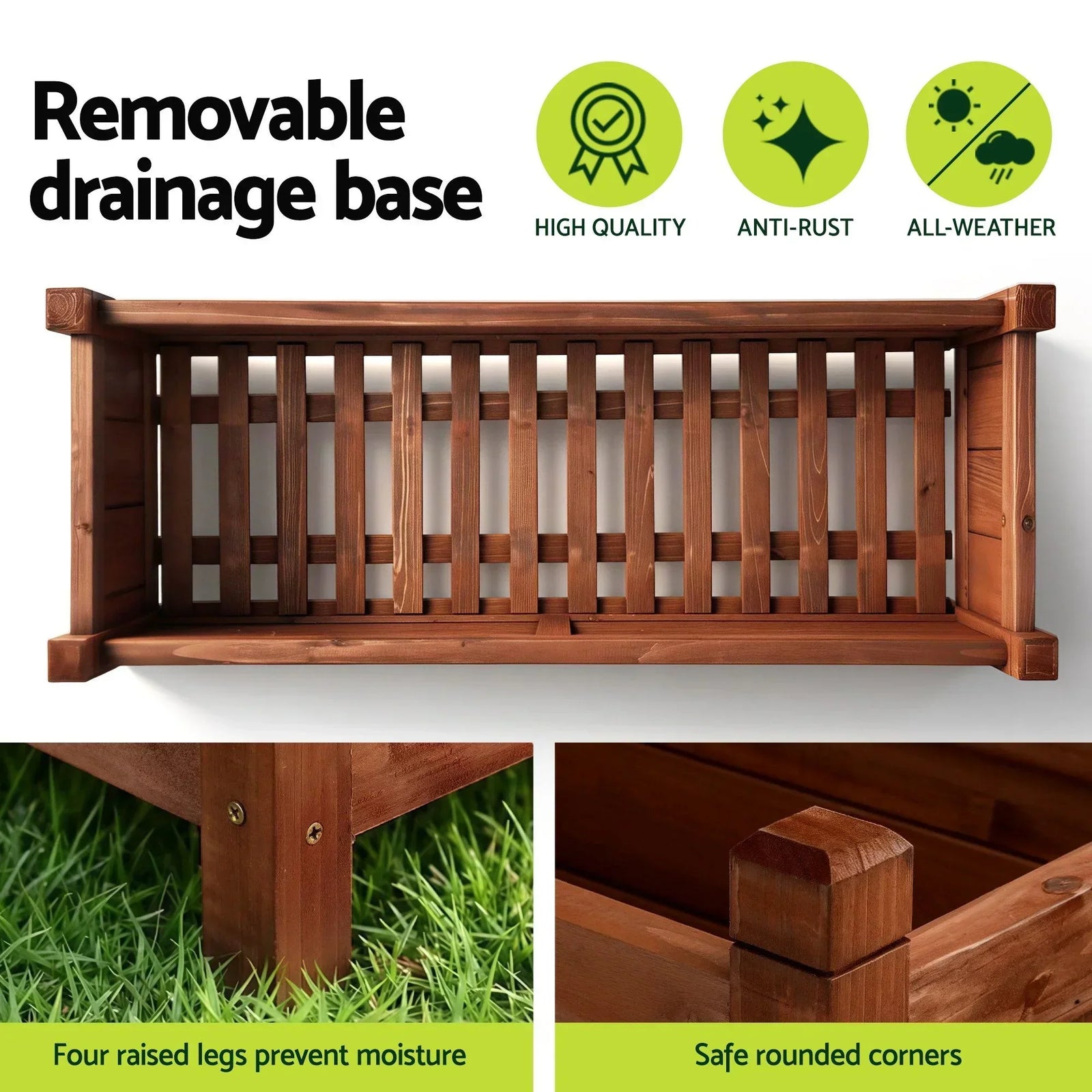 Garden Bed Wooden Planter Box Raised Container Growing 90x30x33cm Brown
