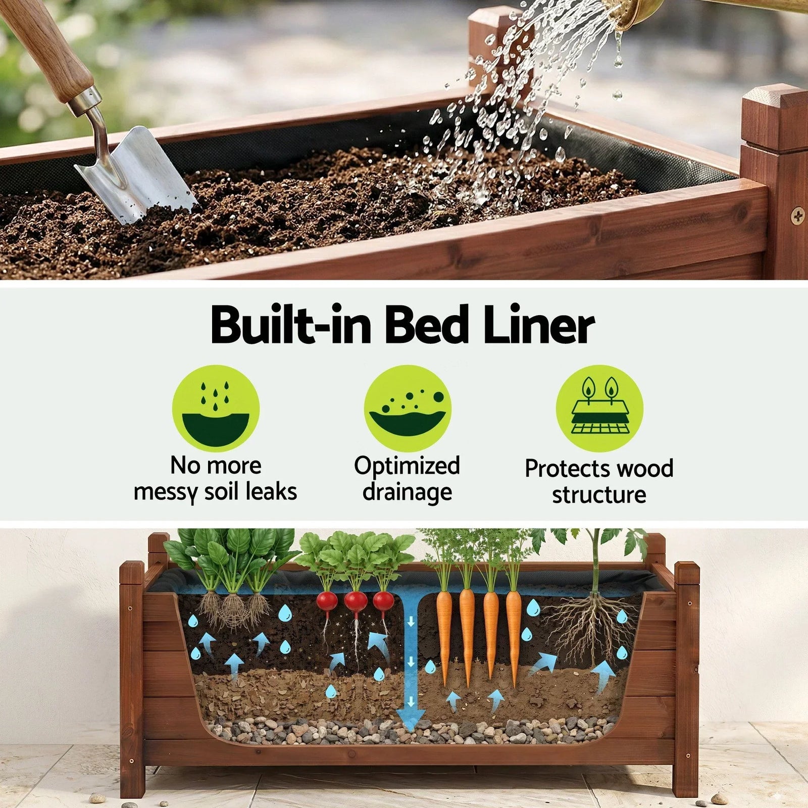 Garden Bed Wooden Planter Box Raised Container Growing 90x30x33cm Brown