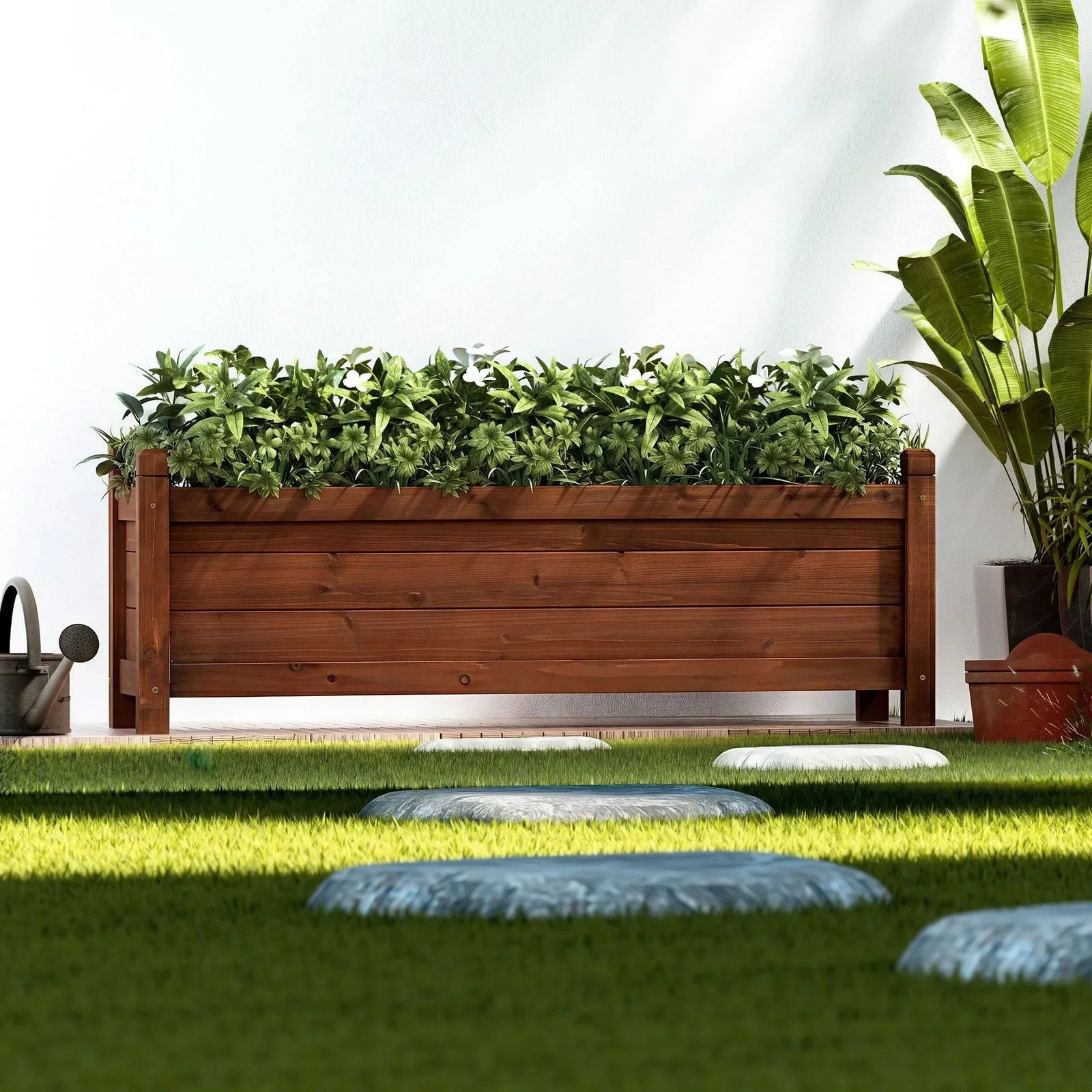 Garden Bed Wooden Planter Box Raised Container Growing 90x30x33cm Brown
