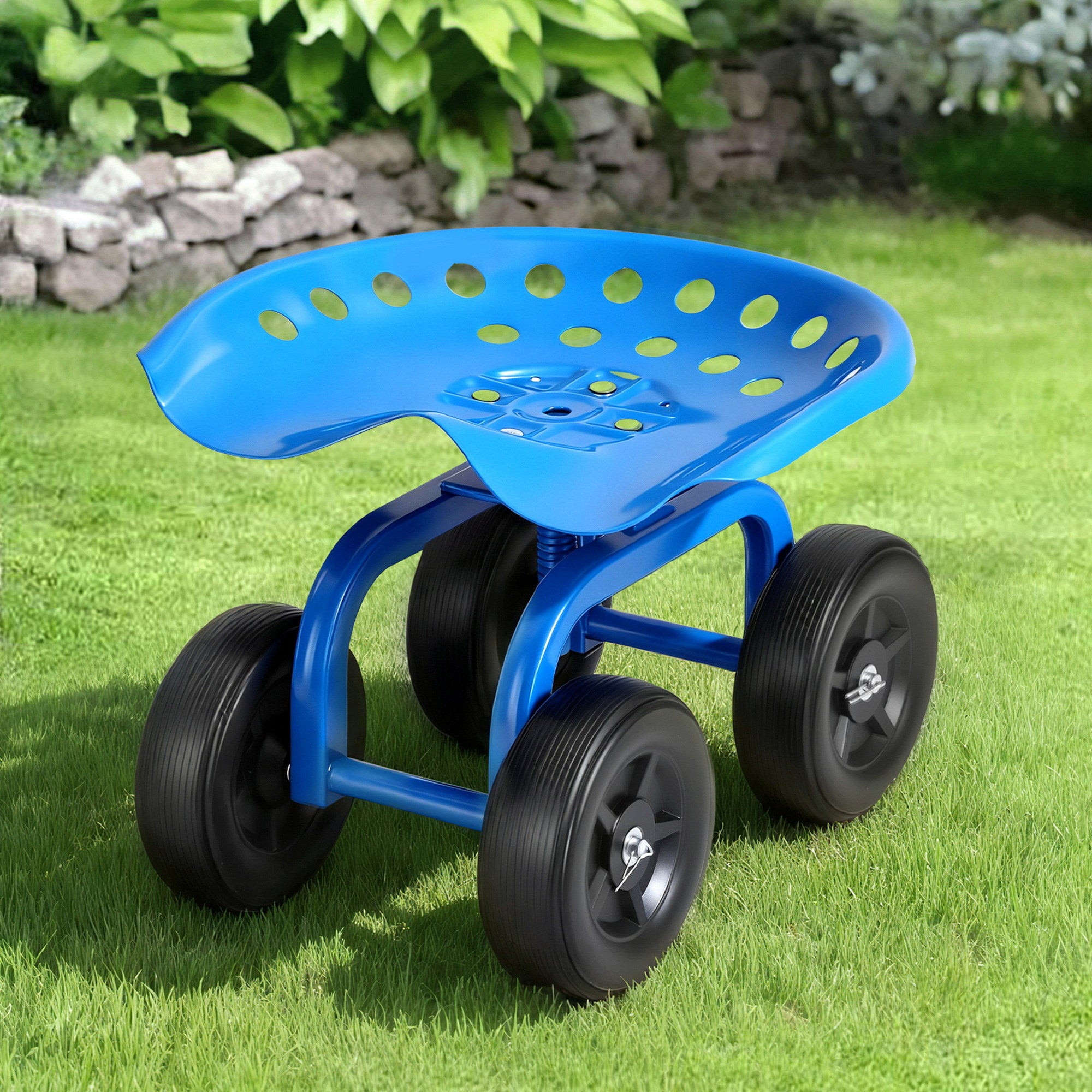 Garden Seat 360 Swivel Rolling Adjustable Height Work Scooter Cart Wheels Heavy Duty 150kg