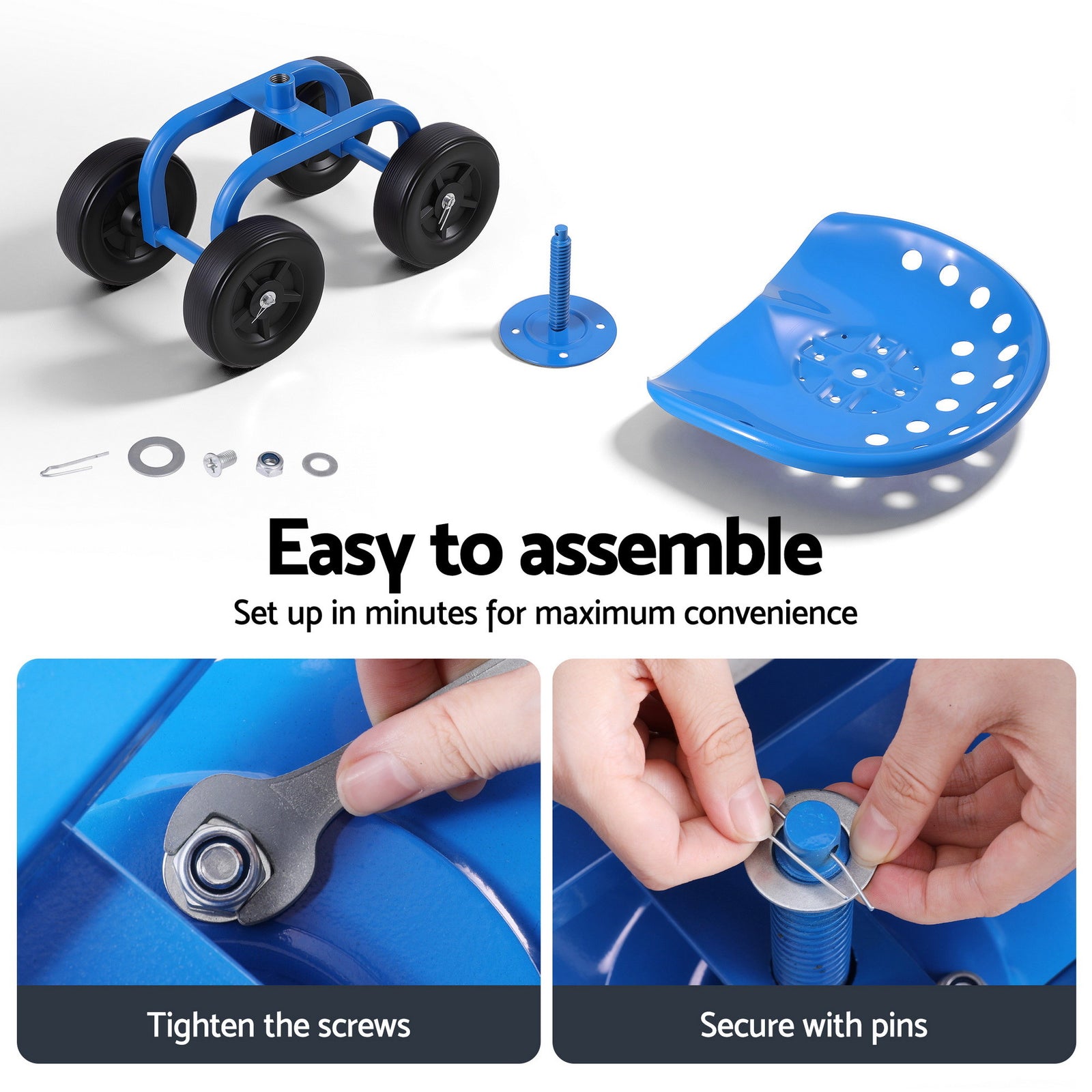 Garden Seat 360 Swivel Rolling Adjustable Height Work Scooter Cart Wheels Heavy Duty 150kg