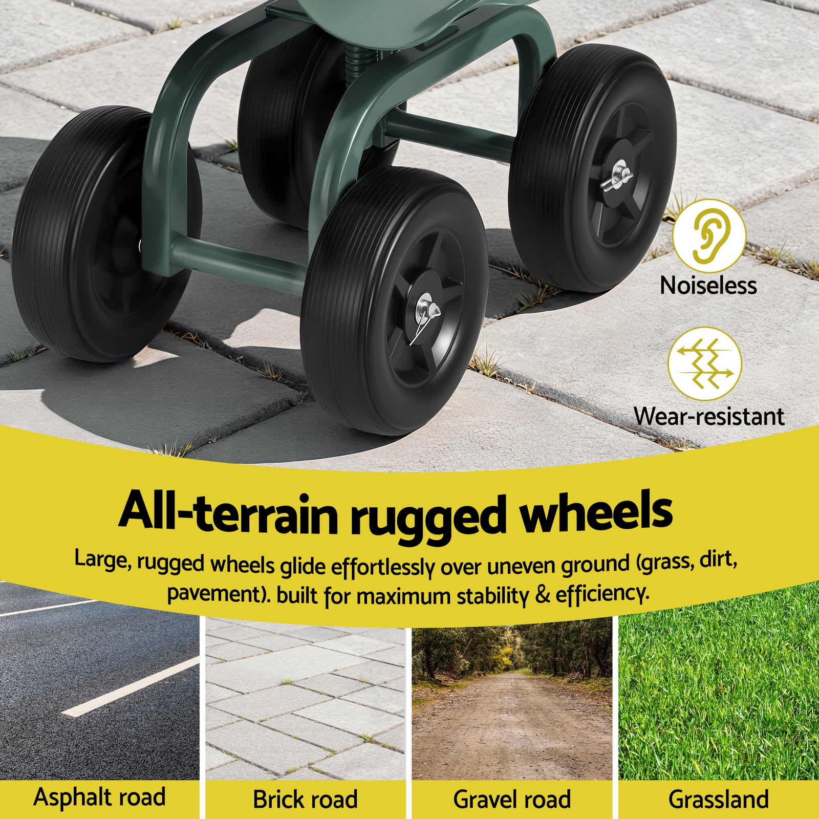 Garden Seat 360 Swivel Rolling Adjustable Height Work Scooter Cart Wheels Heavy Duty 150kg