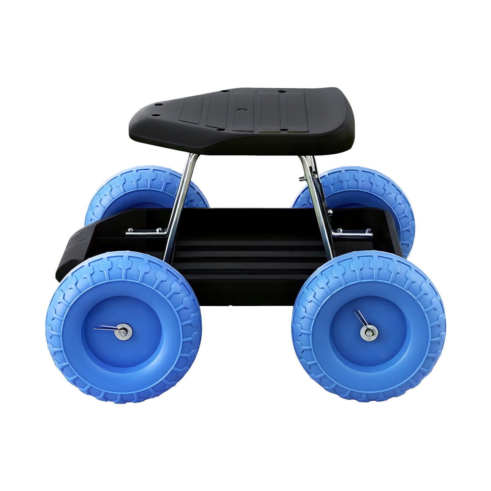 Garden Cart Seat with Wheels, Rolling Work Stool with Tool Storage Tray, 440lbs (200kg) Heavy Duty Capacity Garden Stool for Outdoor Yard Work, Car Detailing, and Garage Maintenance, Blue/Black