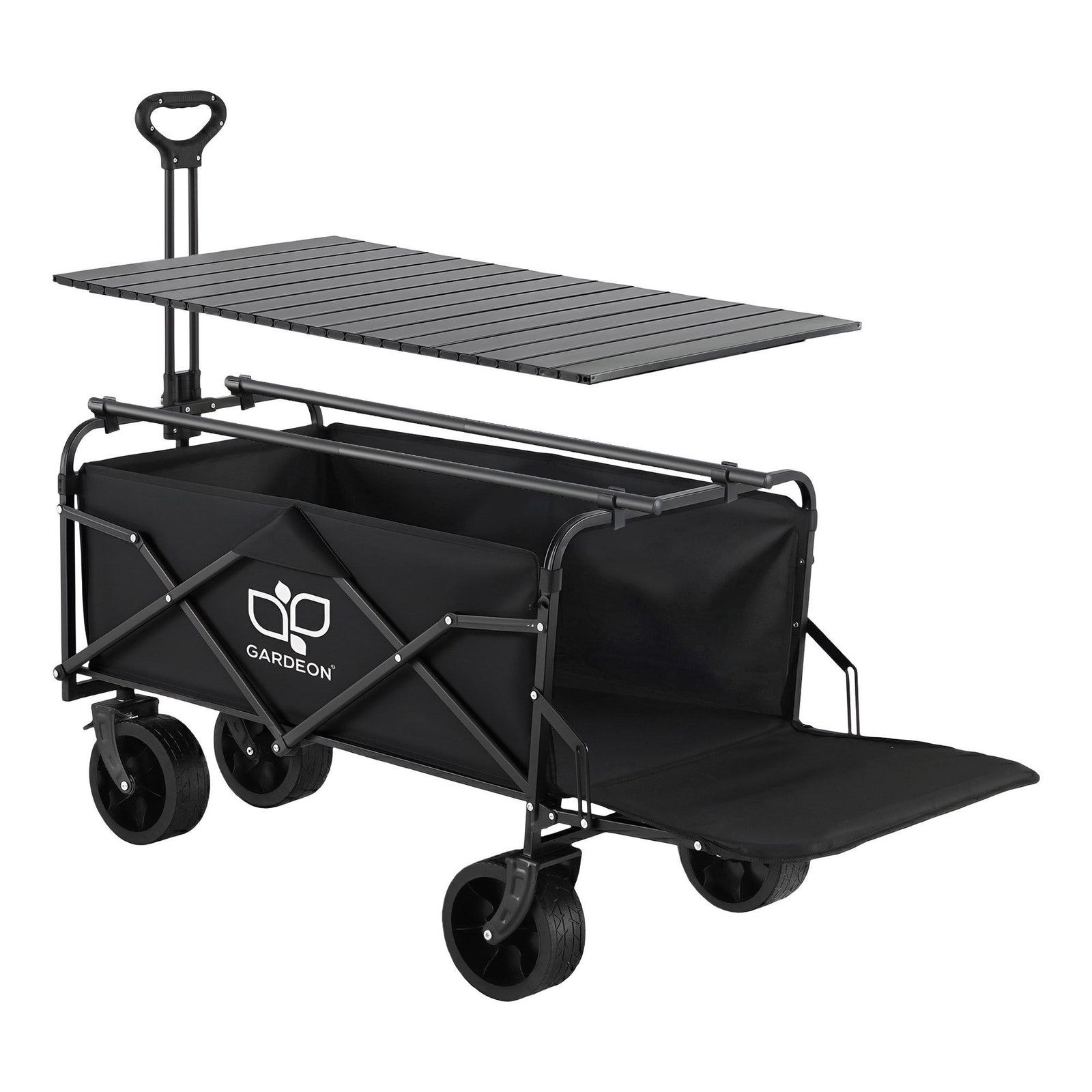 Folding Camping Wagon – 150L Heavy‑Duty Cart w/ Tailgate & Table, Black