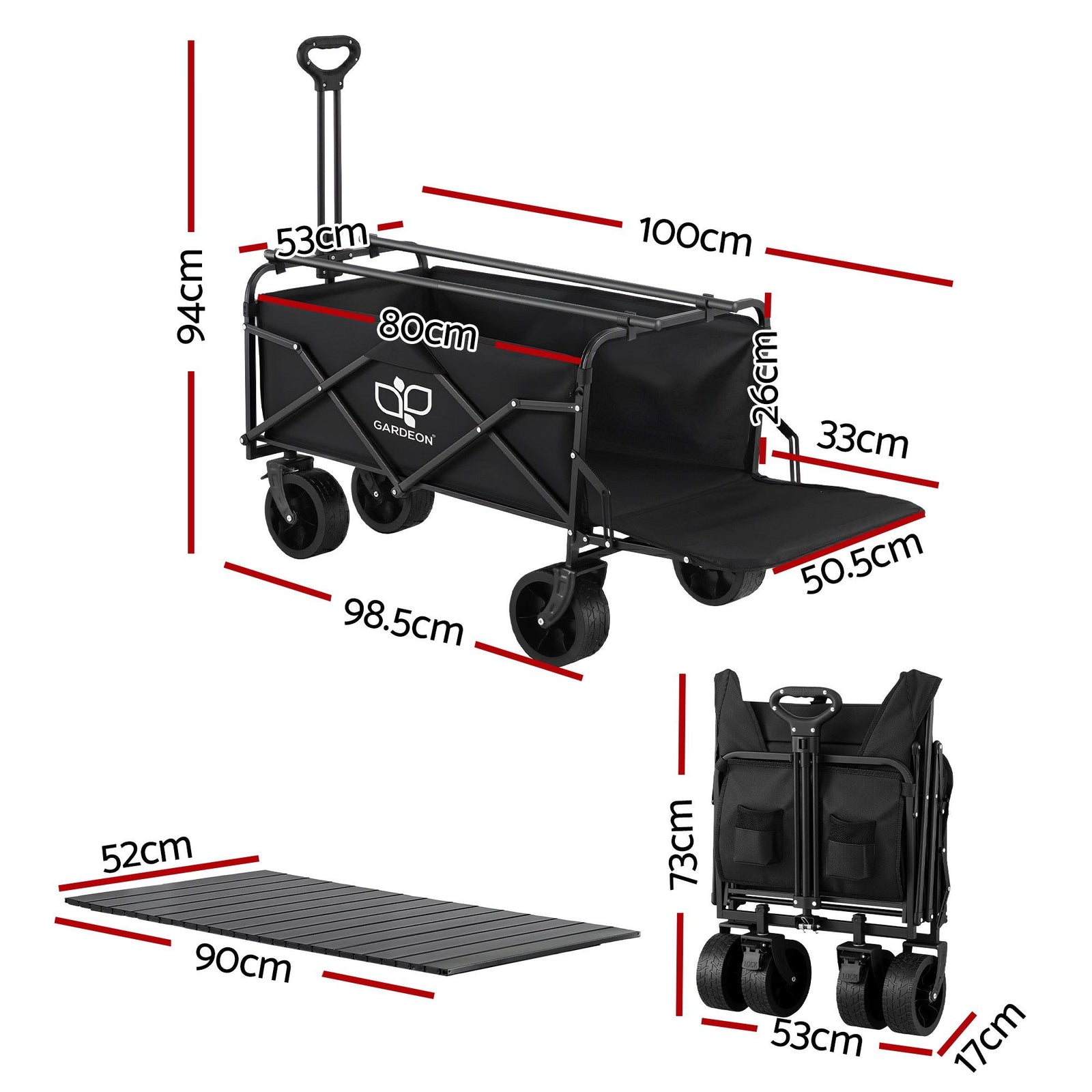 Folding Camping Wagon – 150L Heavy‑Duty Cart w/ Tailgate & Table, Black