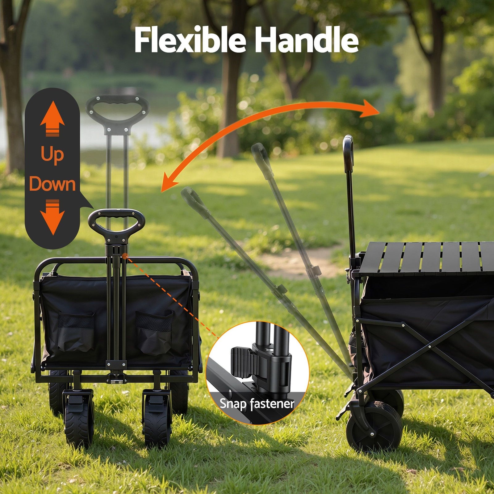 Folding Camping Wagon – 150L Heavy‑Duty Cart w/ Tailgate & Table, Black