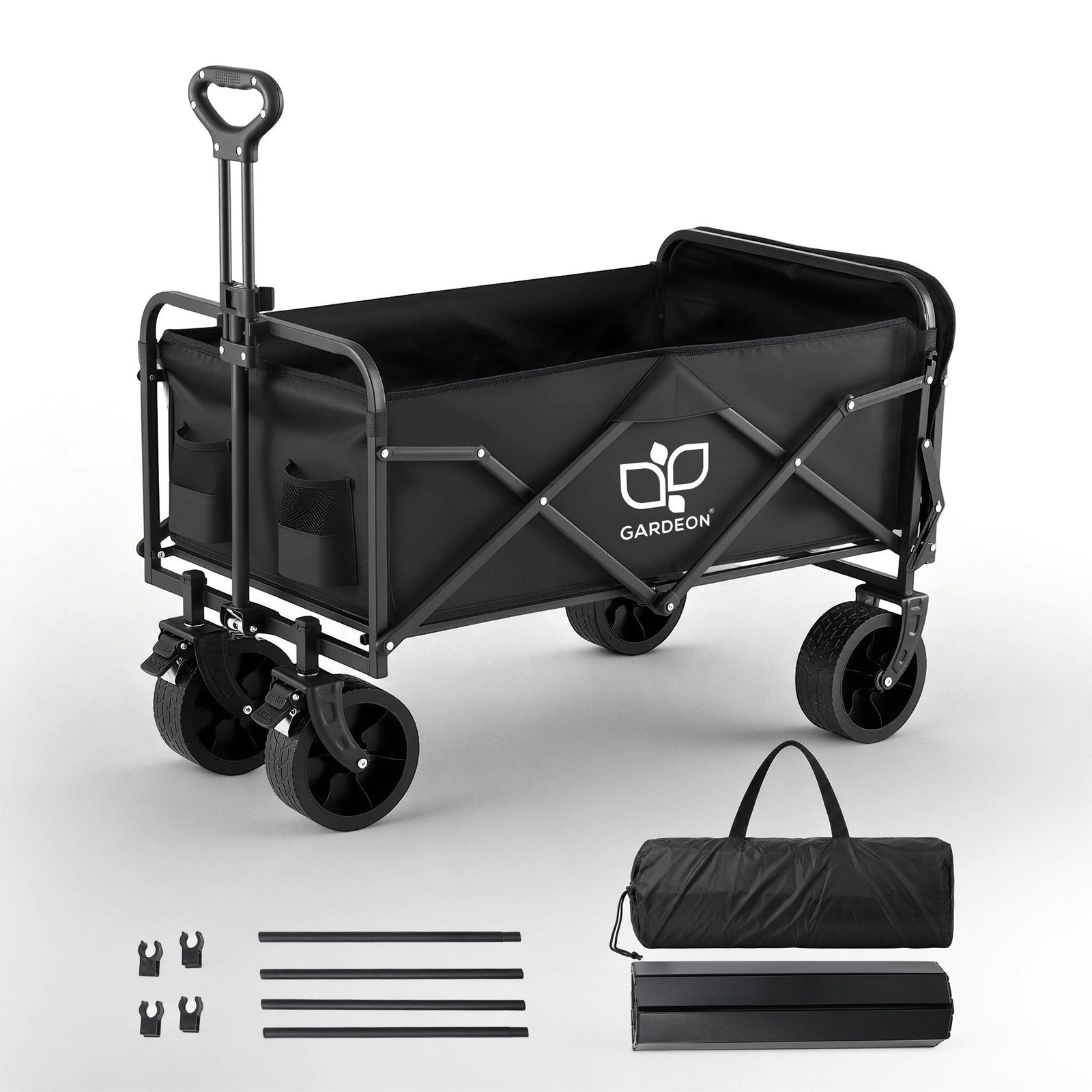 Folding Camping Wagon – 150L Heavy‑Duty Cart w/ Tailgate & Table, Black