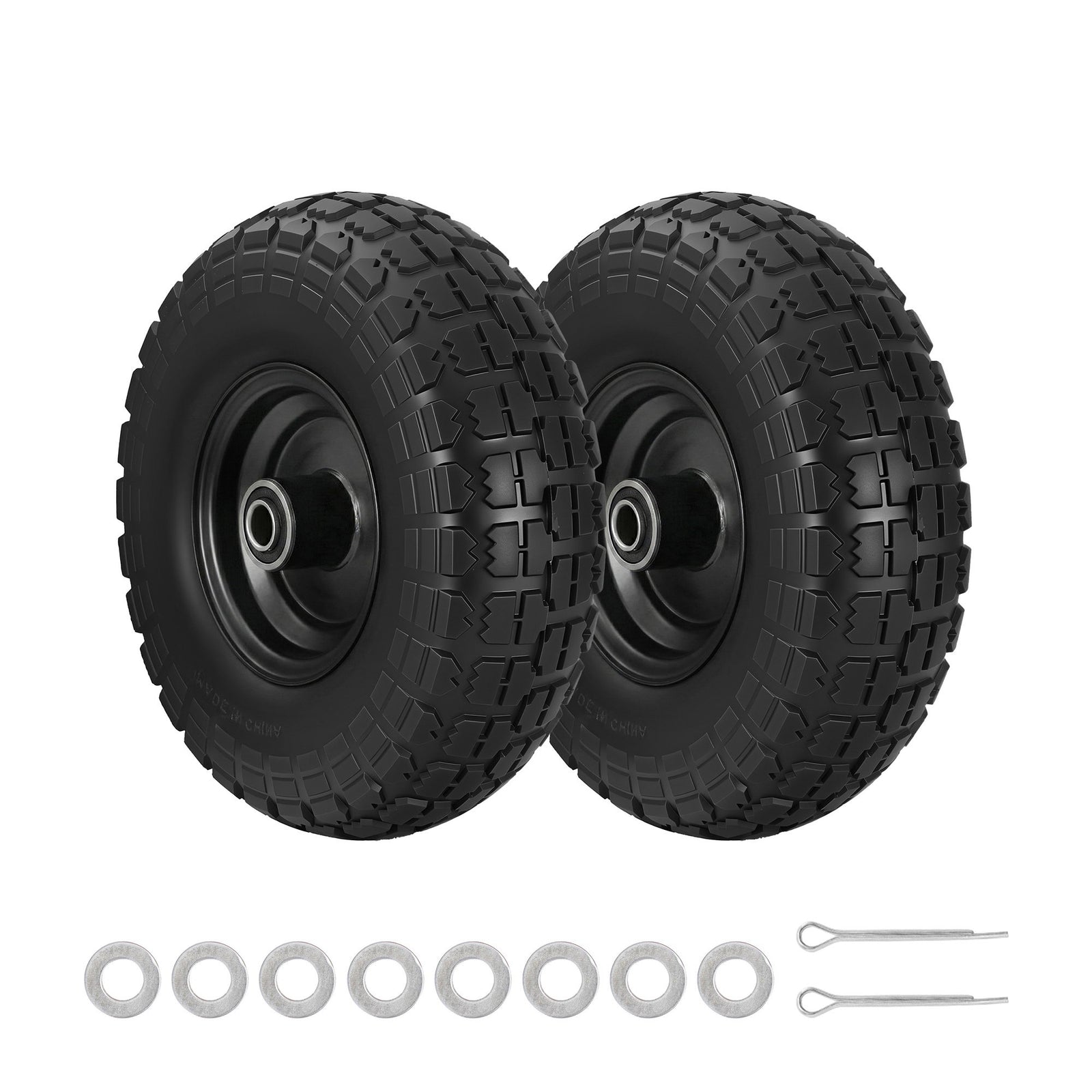 2pcs, 4.10/3.50-4 Tire And Wheel Flat Free, 26cm Solid Rubber Tires with 5/8 Axle Bore Hole And Double Sealed Bearings, Perfect for Wheelbarrow, Garden Cart, Wagon, Dolly