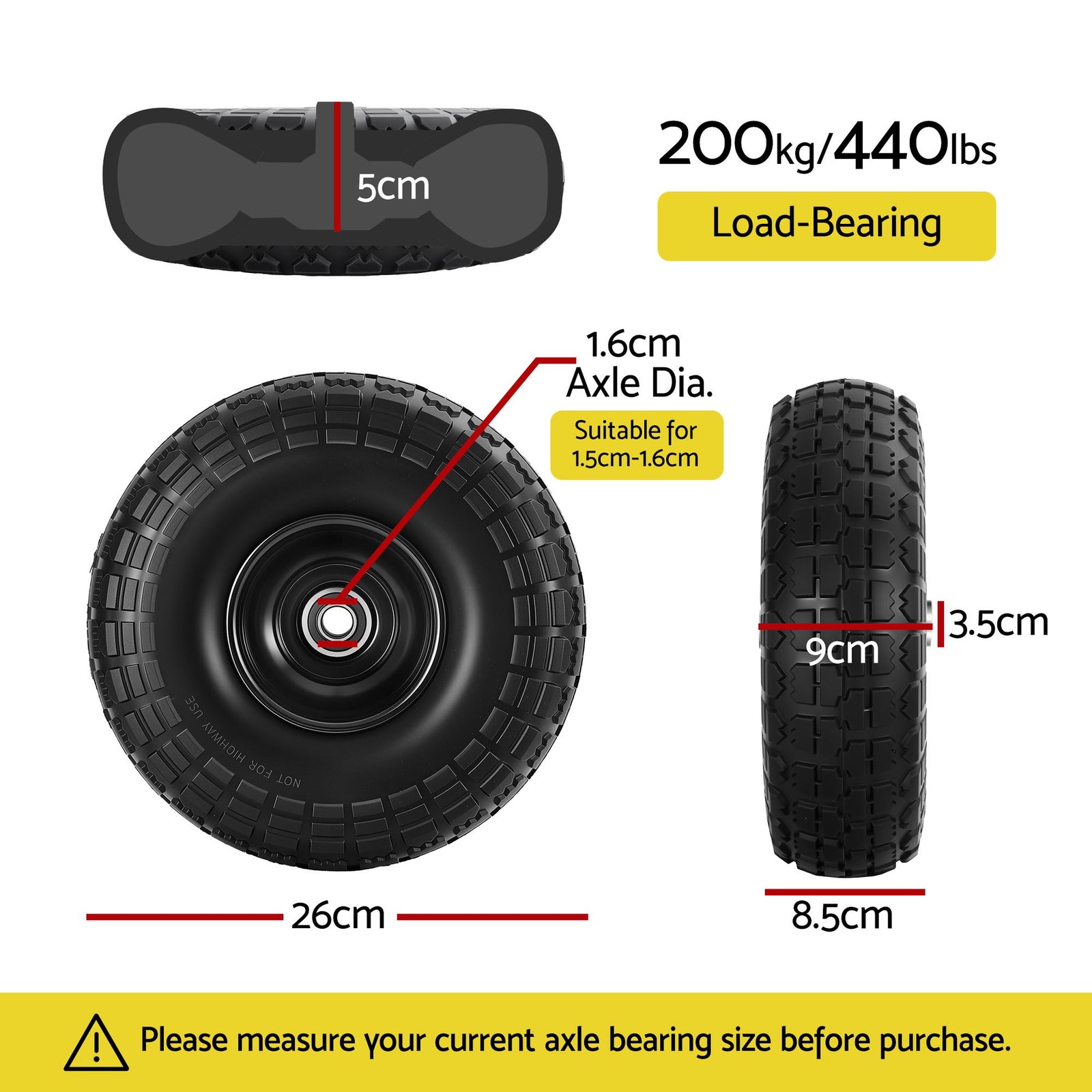 2pcs, 4.10/3.50-4 Tire And Wheel Flat Free, 26cm Solid Rubber Tires with 5/8 Axle Bore Hole And Double Sealed Bearings, Perfect for Wheelbarrow, Garden Cart, Wagon, Dolly