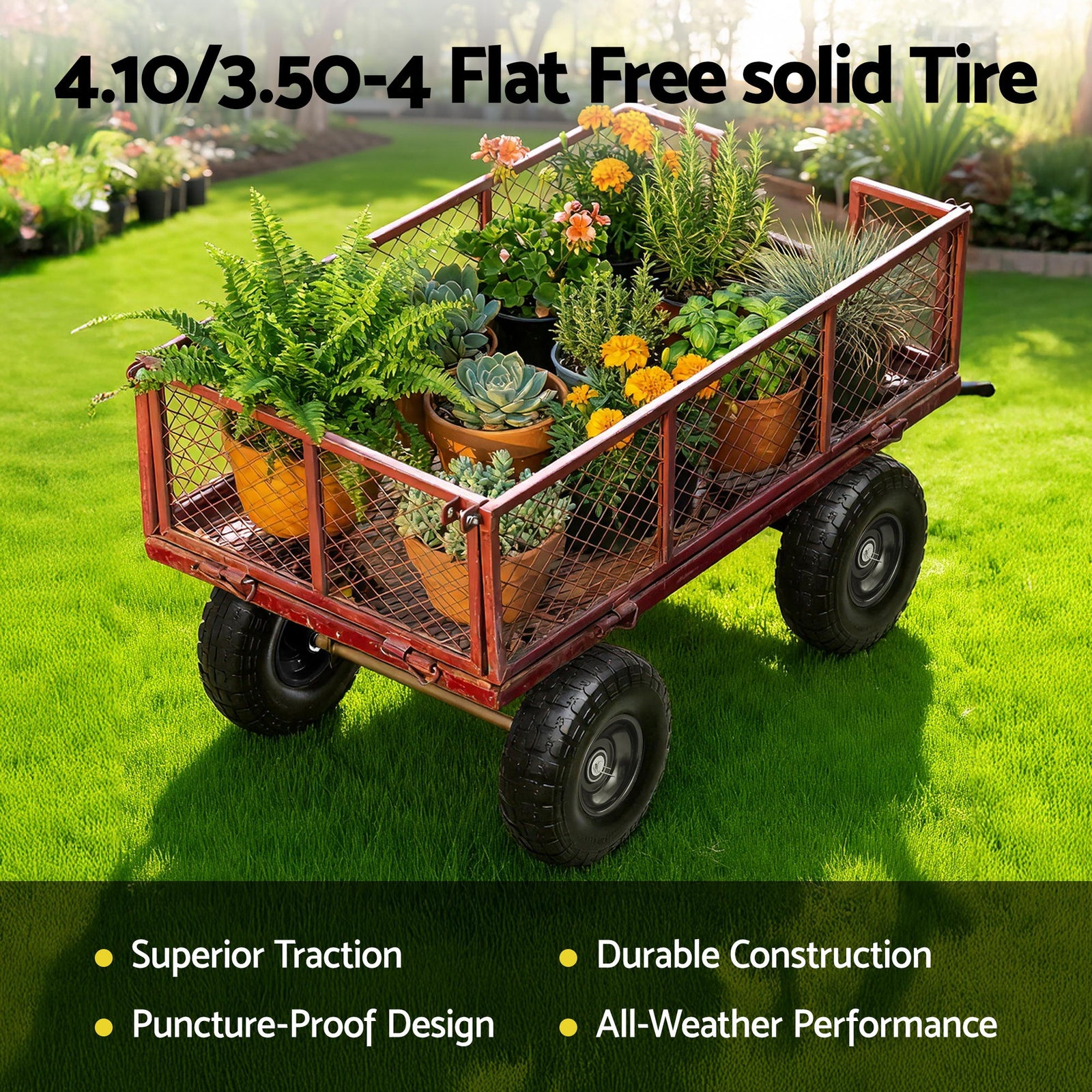 2pcs, 4.10/3.50-4 Tire And Wheel Flat Free, 26cm Solid Rubber Tires with 5/8 Axle Bore Hole And Double Sealed Bearings, Perfect for Wheelbarrow, Garden Cart, Wagon, Dolly