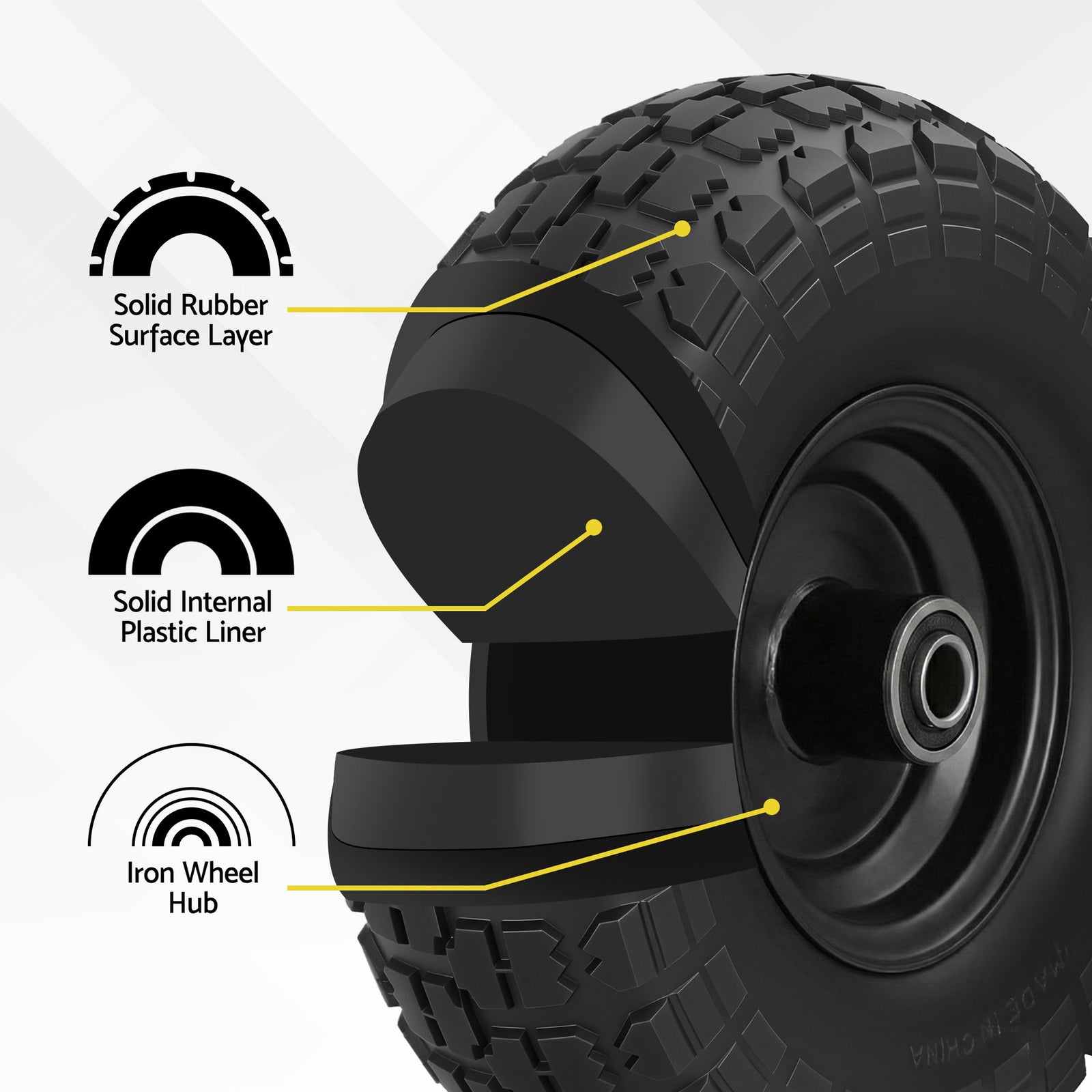 2pcs, 4.10/3.50-4 Tire And Wheel Flat Free, 26cm Solid Rubber Tires with 5/8 Axle Bore Hole And Double Sealed Bearings, Perfect for Wheelbarrow, Garden Cart, Wagon, Dolly