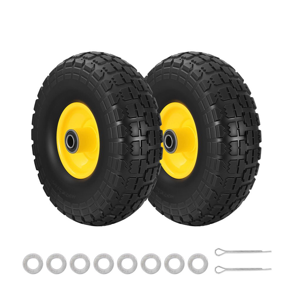 2pcs, 4.10/3.50-4 Tire And Wheel Flat Free, 26cm Solid Rubber Tires with 5/8 Axle Bore Hole And Double Sealed Bearings, Perfect for Wheelbarrow, Garden Cart, Wagon, Dolly