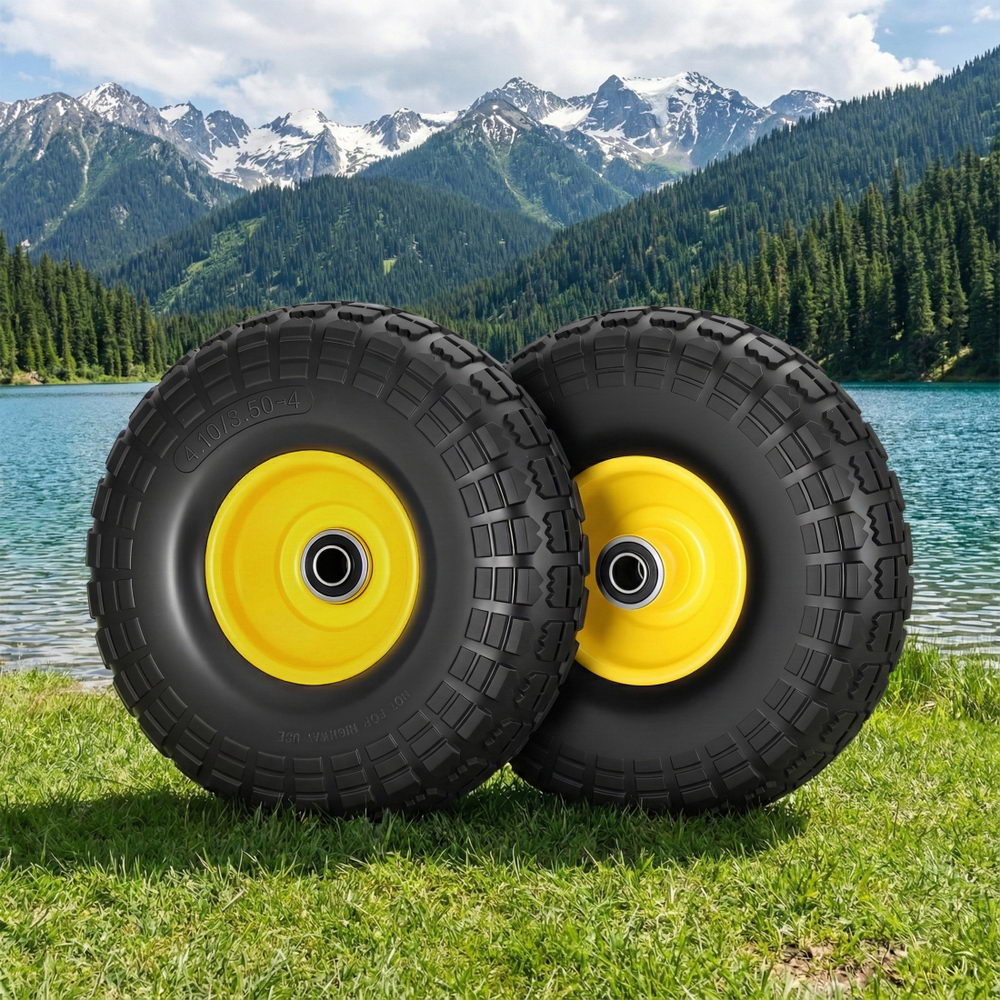 2pcs, 4.10/3.50-4 Tire And Wheel Flat Free, 26cm Solid Rubber Tires with 5/8 Axle Bore Hole And Double Sealed Bearings, Perfect for Wheelbarrow, Garden Cart, Wagon, Dolly