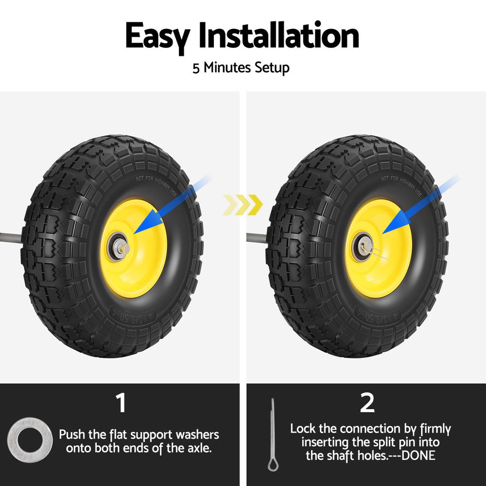 2pcs, 4.10/3.50-4 Tire And Wheel Flat Free, 26cm Solid Rubber Tires with 5/8 Axle Bore Hole And Double Sealed Bearings, Perfect for Wheelbarrow, Garden Cart, Wagon, Dolly