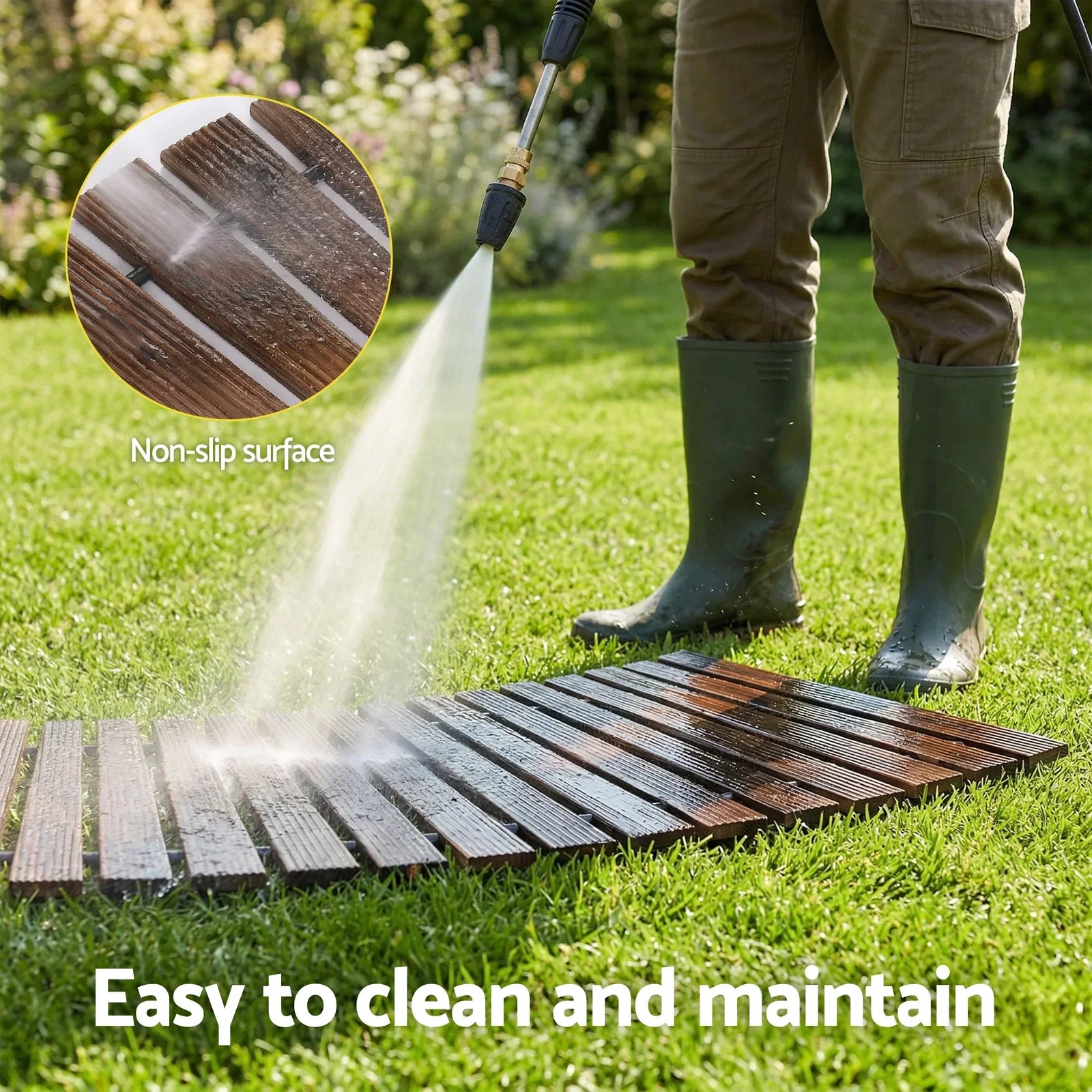 8FT Wooden Garden Pathway Roll-Out Curved Walkway Outdoor Backyard Charcoal Brown