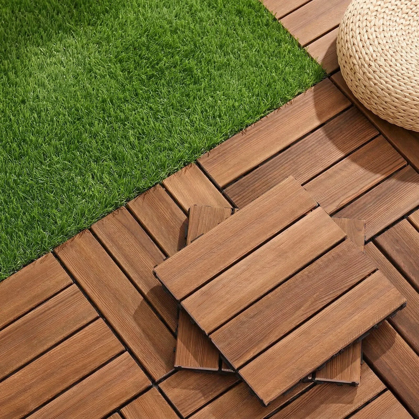 10PCS Wood Deck Tiles 30x30cm Interlocking Floor Tiles for Patio Balcony Garden