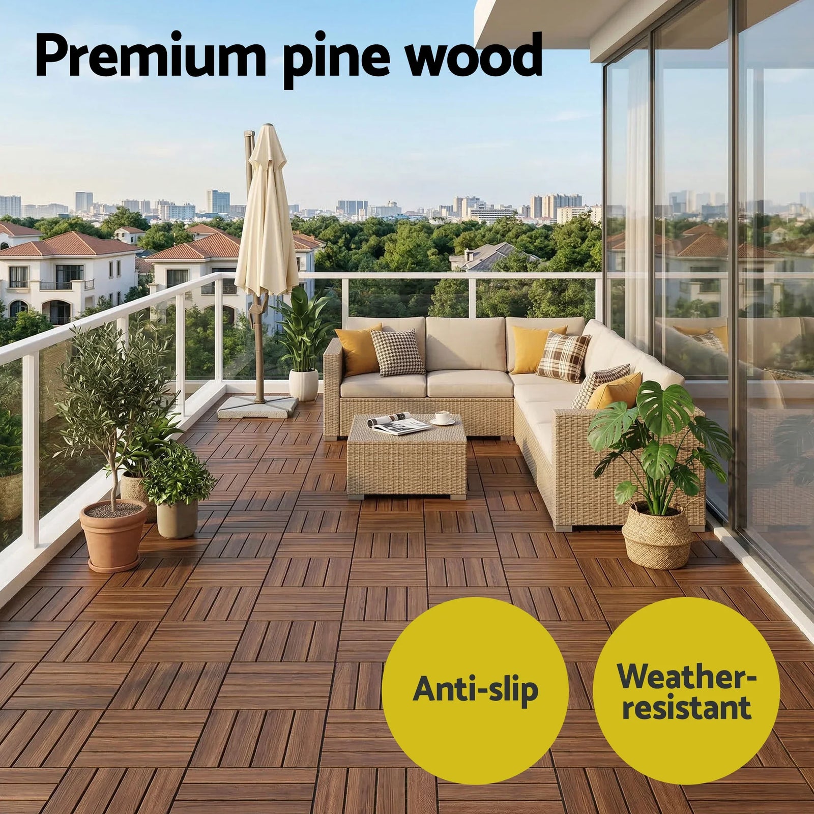 10PCS Wood Deck Tiles 30x30cm Interlocking Floor Tiles for Patio Balcony Garden