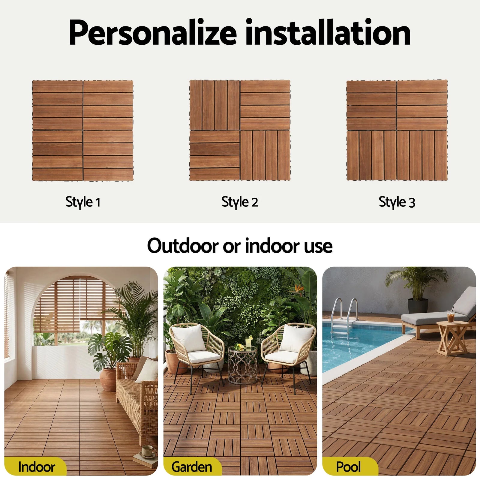 10PCS Wood Deck Tiles 30x30cm Interlocking Floor Tiles for Patio Balcony Garden