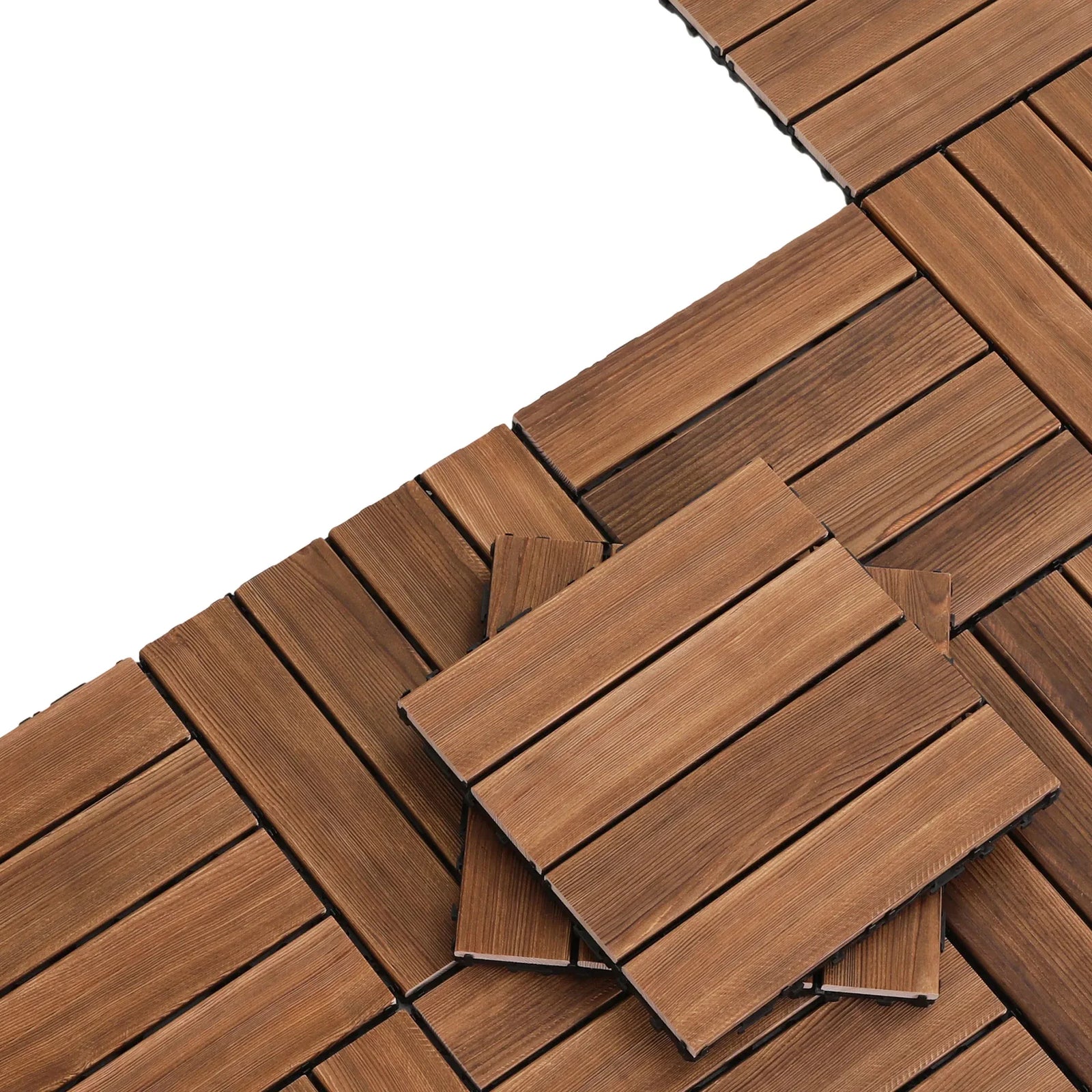 10PCS Wood Deck Tiles 30x30cm Interlocking Floor Tiles for Patio Balcony Garden