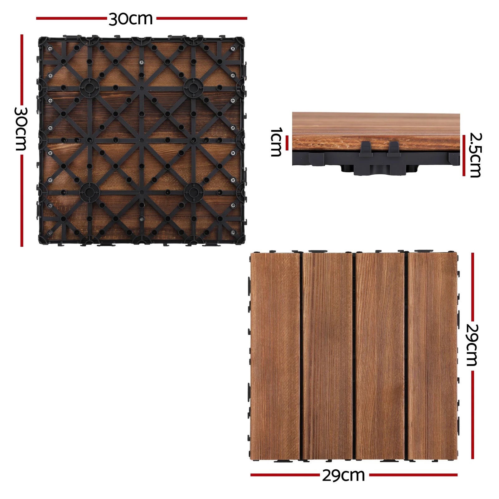 27PCS Wood Deck Tiles 30x30cm Interlocking Floor Tiles for Patio Balcony Garden
