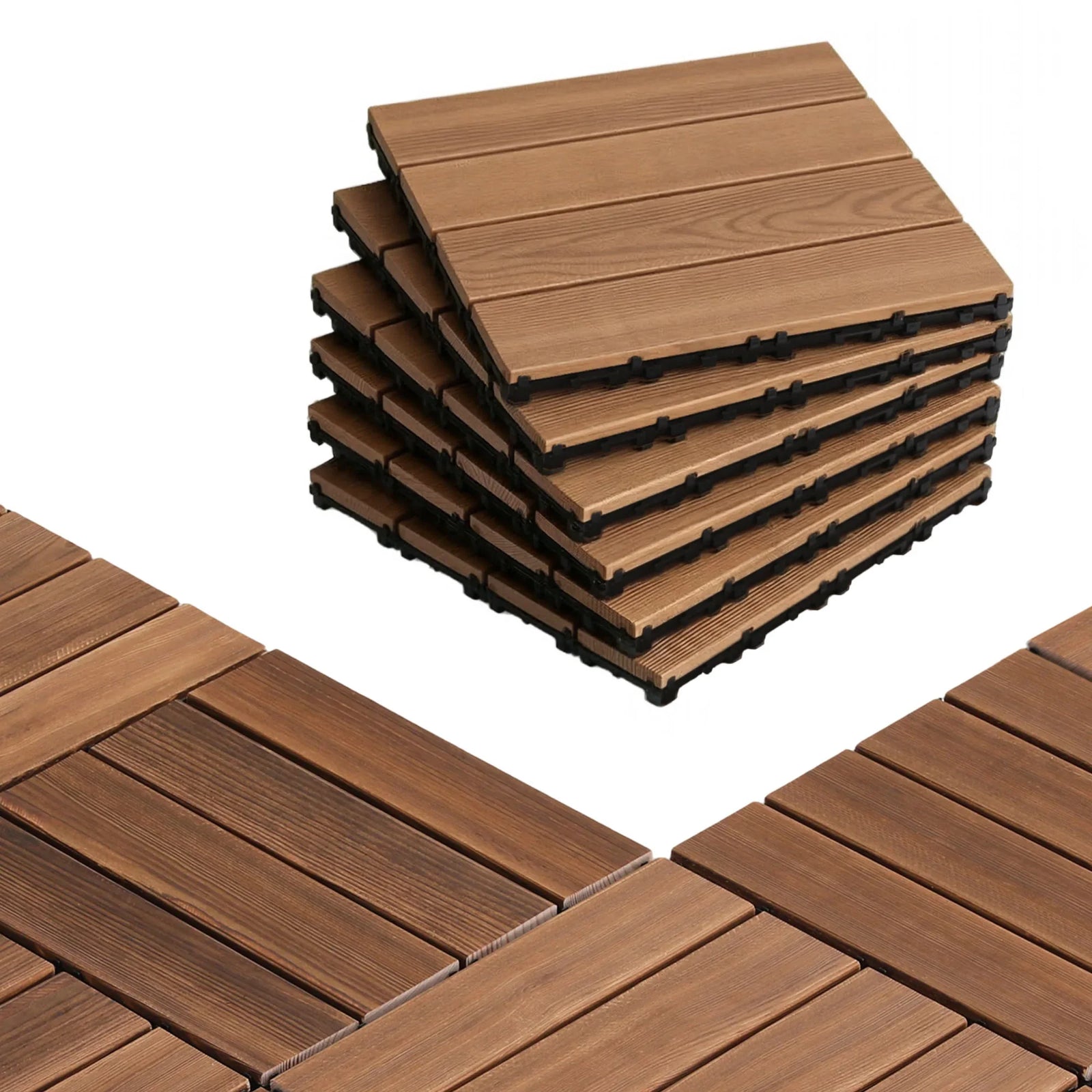 27PCS Wood Deck Tiles 30x30cm Interlocking Floor Tiles for Patio Balcony Garden