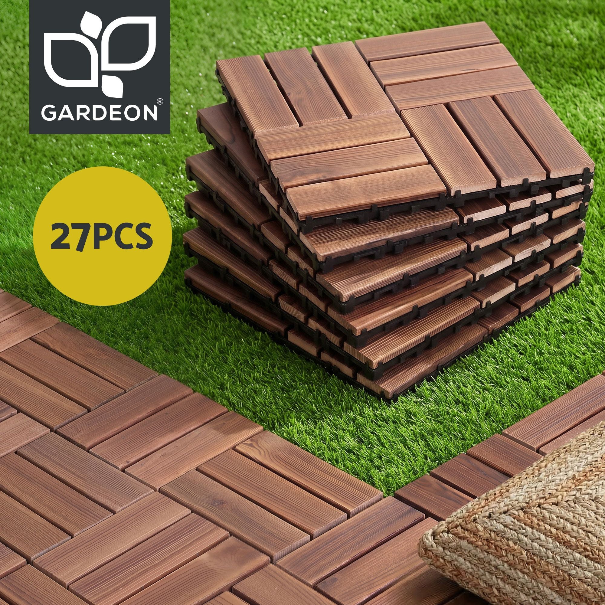 Gardeon 27pc Interlocking Wood Deck Tiles 30 x 30cm Pine Outdoor Flooring Brown