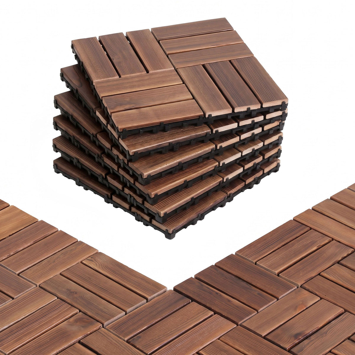 Gardeon 27pc Interlocking Wood Deck Tiles 30 x 30cm Pine Outdoor Flooring Brown
