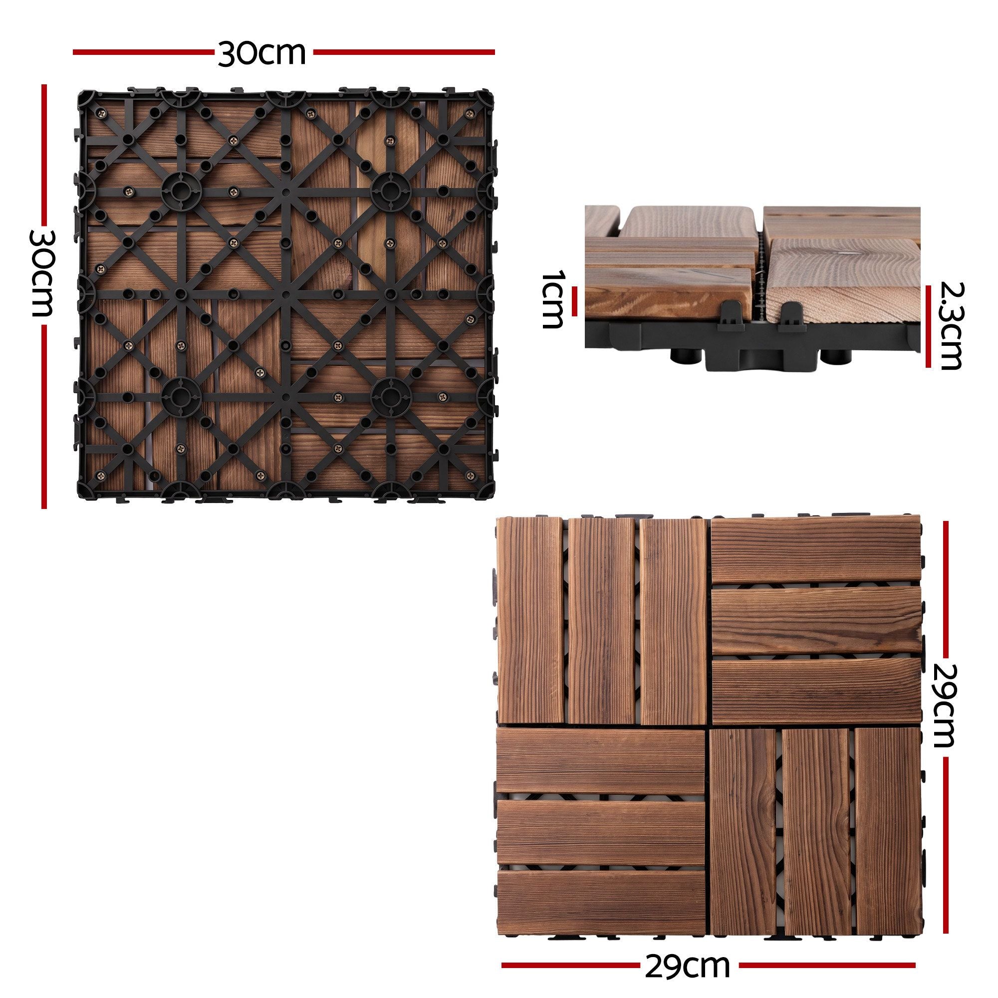 Gardeon 27pc Interlocking Wood Deck Tiles 30 x 30cm Pine Outdoor Flooring Brown