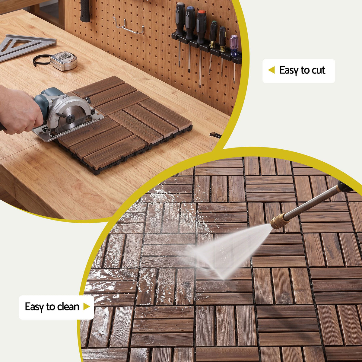 Gardeon 27pc Interlocking Wood Deck Tiles 30 x 30cm Pine Outdoor Flooring Brown